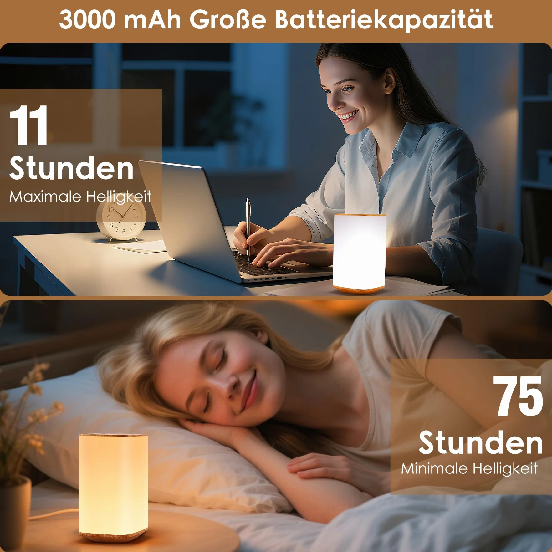 Bonsery Lampka nocna dotykowa, ściemniana, z 3 temperaturami barwowymi i 256 kolorami, 3000 mAh, akumulatorowa, lampa stołowa ładowana z pilotem zdalnego sterowania, lampka nocna dla niemowląt, z