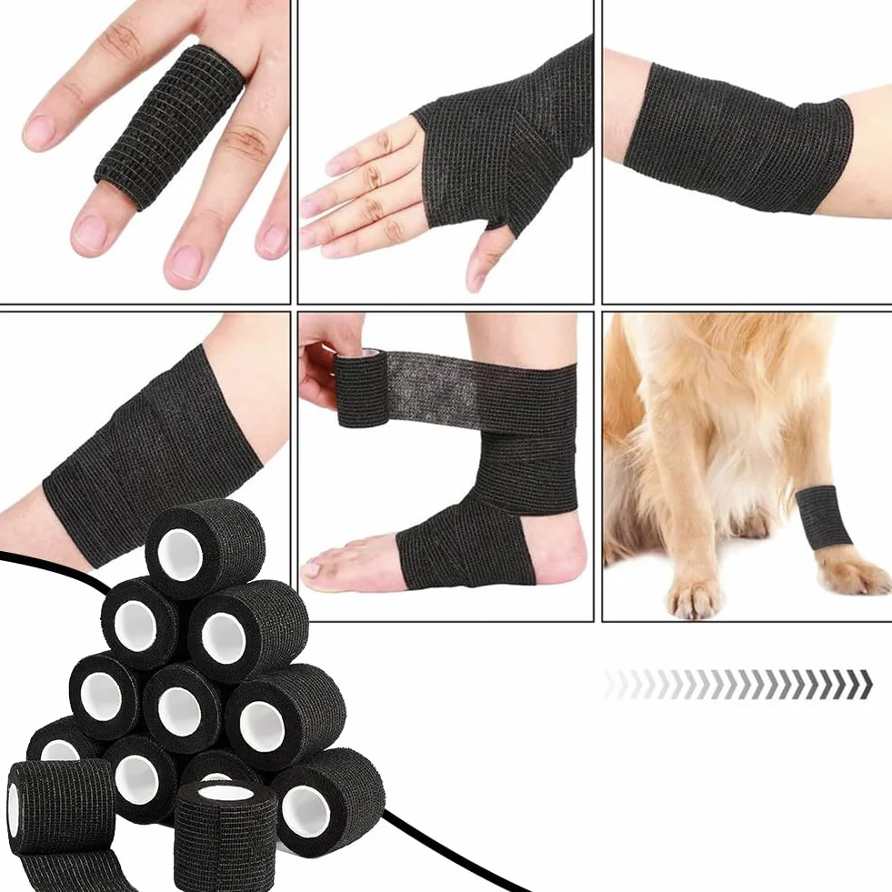 Bandaż elastyczny, samoprzylepny bandaż premium, 12 rolek samoprzylepnego opatrunku, 5 cm x 4,5 m, materiał opatrunkowy dla ludzi, koni i psów, wodoodporny bandaż mocujący
