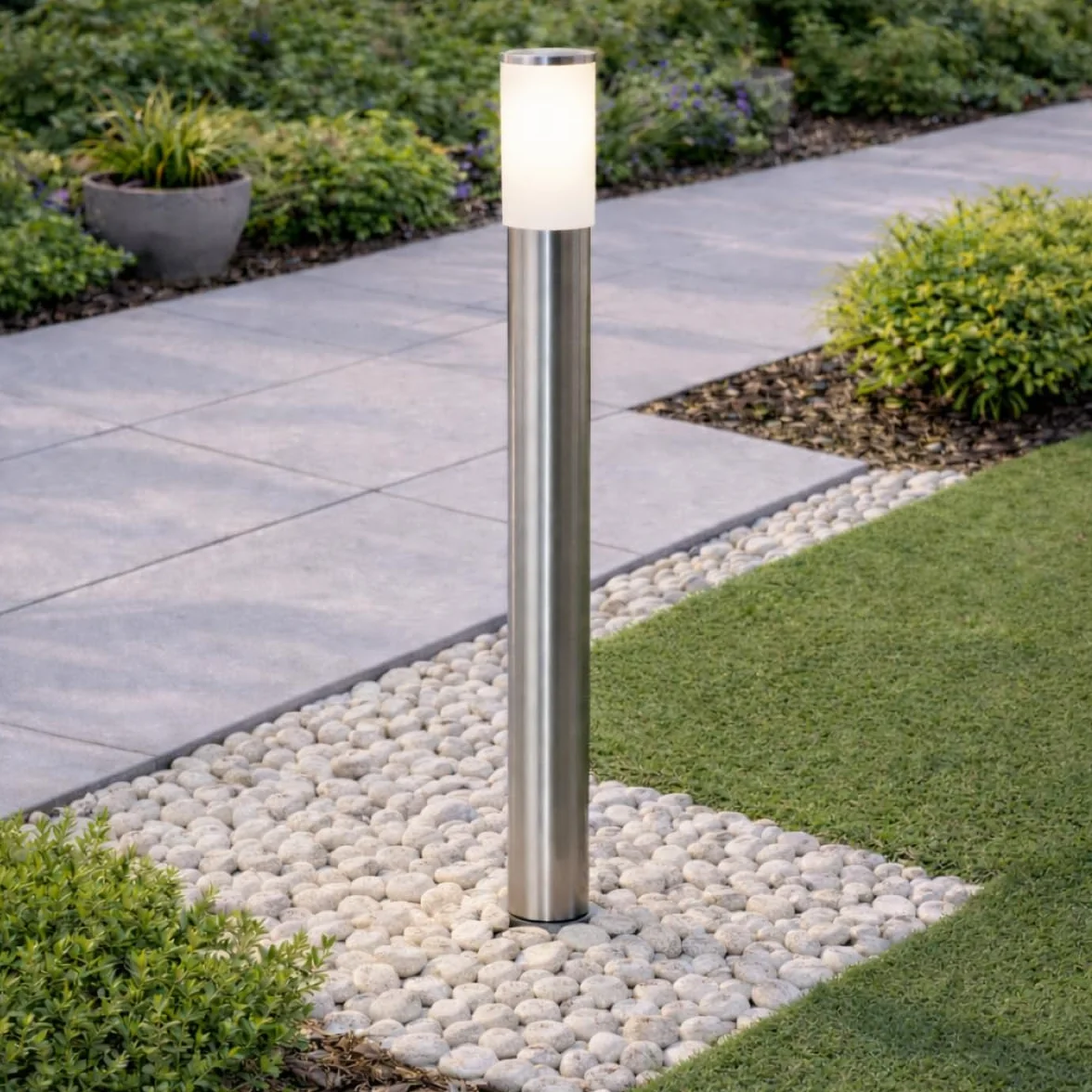 CGC ASTER Zewnętrzna latarnia/lampa słupkowa 100 cm ze stali nierdzewnej do ogrodu, patio, ganku, tarasu, ścieżki, podjazdu 220-240V, E27, IP54