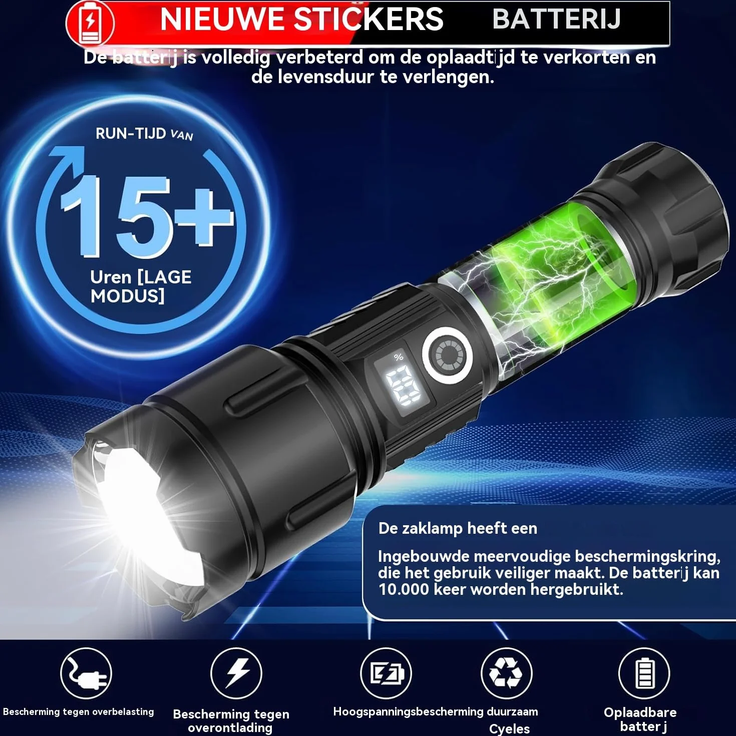AOMEES Latarka LED USB Typ-C 200 000 lumenów – Super jasna, IPX4, 5 trybów, Młotek bezpieczeństwa, Idealna na Camping i Awarie