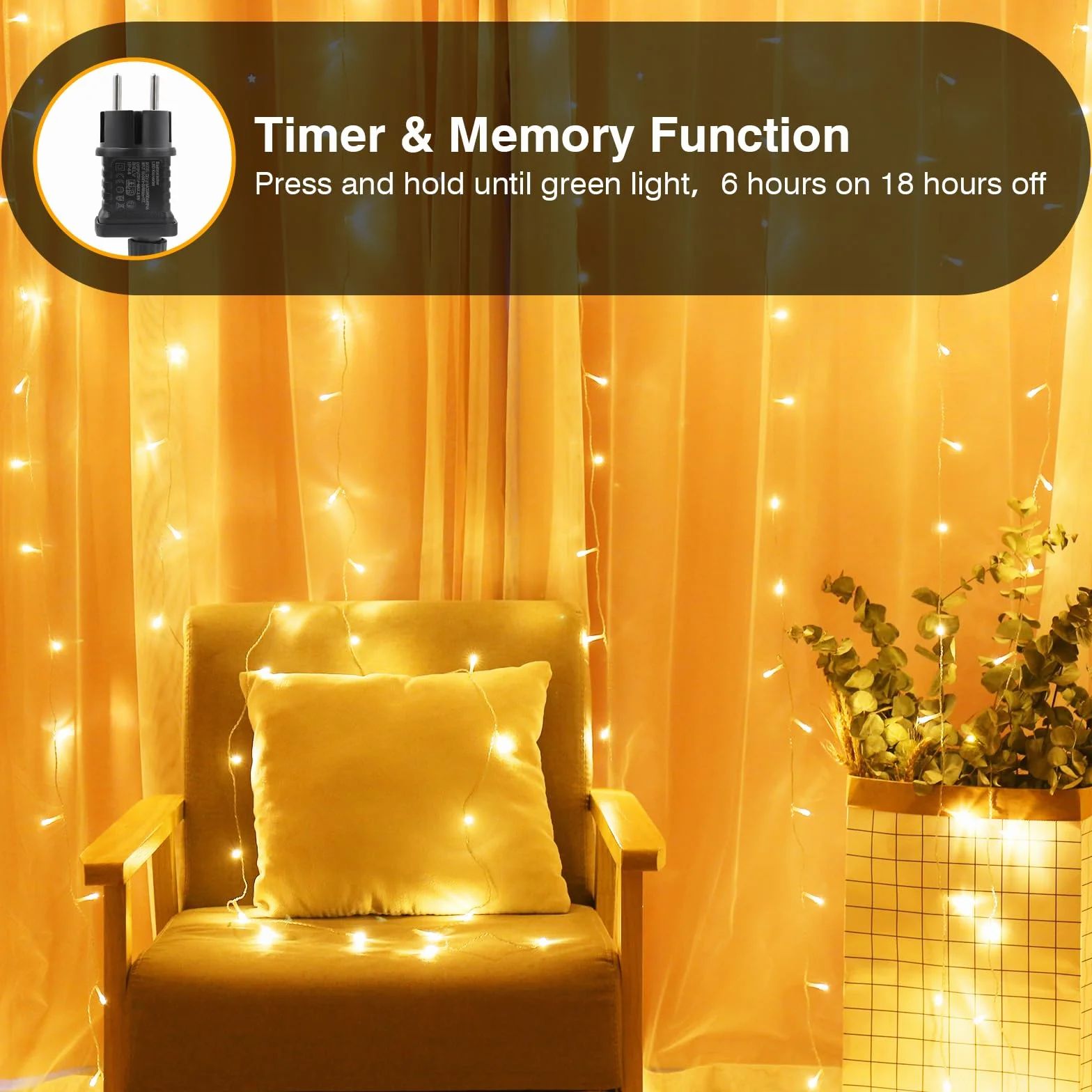 Kurtyna świetlna do wnętrz, 3 x 2 m, 200 diod LED, 8 trybów pracy, na firankę, ścianę, do sypialni, na wesele, imprezę i dekorację bożonarodzeniową