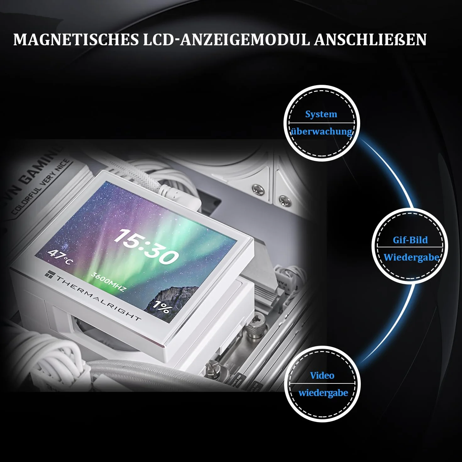Thermalright Stream Vision 360 Chłodnica cieczy procesora, ekran LCD 3,5" z wbudowanym wentylatorem magnetycznym,rozdzielczość 640 x 480, prędkość 2400 obr./min,kompatybilny z AM5,LGA1851/1700