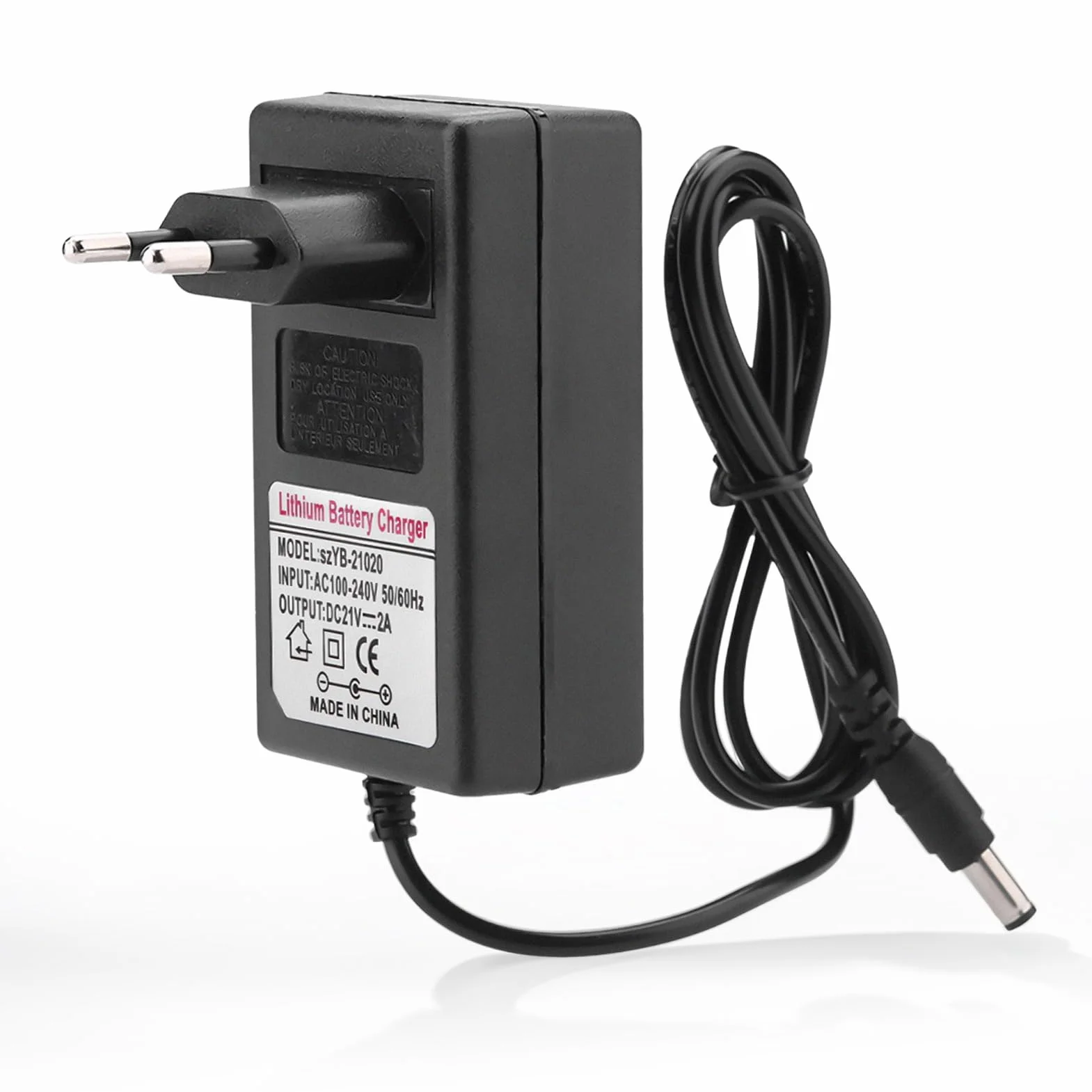 Akumulator litowo-jonowy, AC 100-240 V DC 21 V 2A Zapasowa ładowarka, profesjonalna ładowarka adaptera, ochrona wielokrotna (UE)