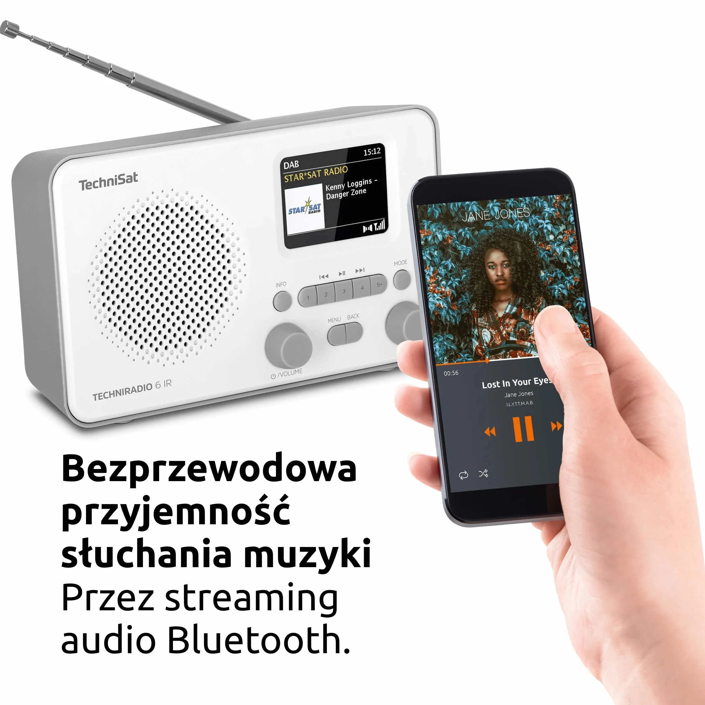 TechniSat TECHNIRADIO 6 IR – przenośne radio internetowe (DAB+, FM, WLAN, Bluetooth, kolorowy wyświetlacz, budzik, pamięć ulubionych, 3 W RMS) biały/szary
