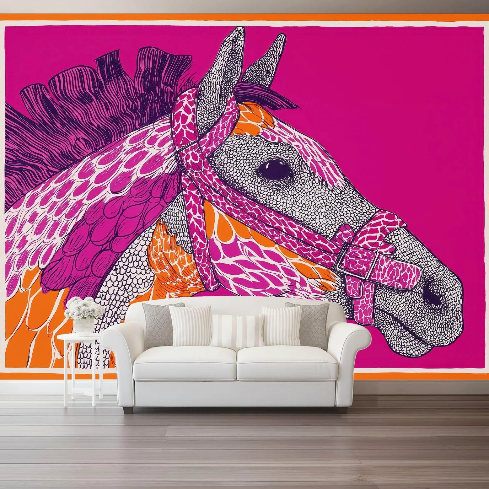 Tapeta 300 x 210 cm, abstrakcyjny wzór konia pop art, dekoracja z włókniny do pokoju dziecięcego i ściany TV, różowa