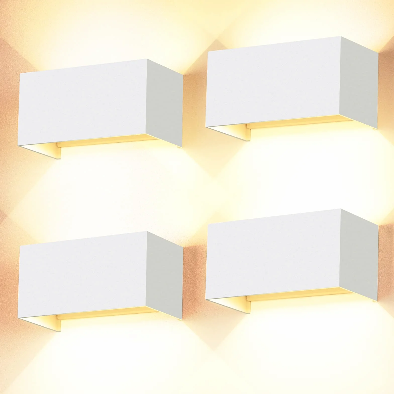 4 sztuki lamp ściennych LED do wewnątrz/na zewnątrz, 24 W, białe lampy ścienne w górę i w dół, regulowany strumień światła, lampy zewnętrzne LED, ciepła biel, 3000 K, wodoszczelność IP65