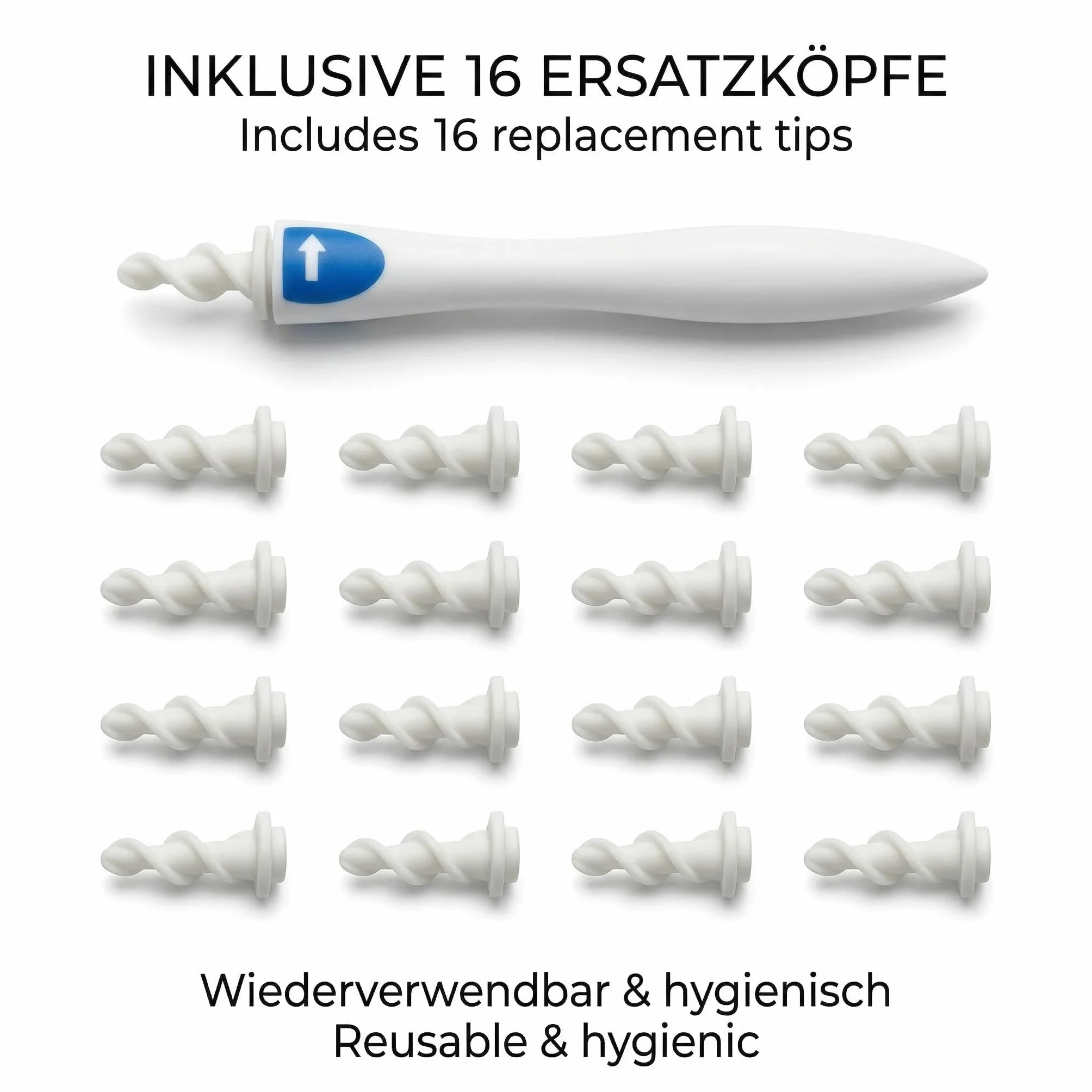 Q-Grips środek do usuwania woskowiny z uszu – silikonowy zestaw do czyszczenia uszu 360° z 16 higienicznymi głowicami zapasowymi