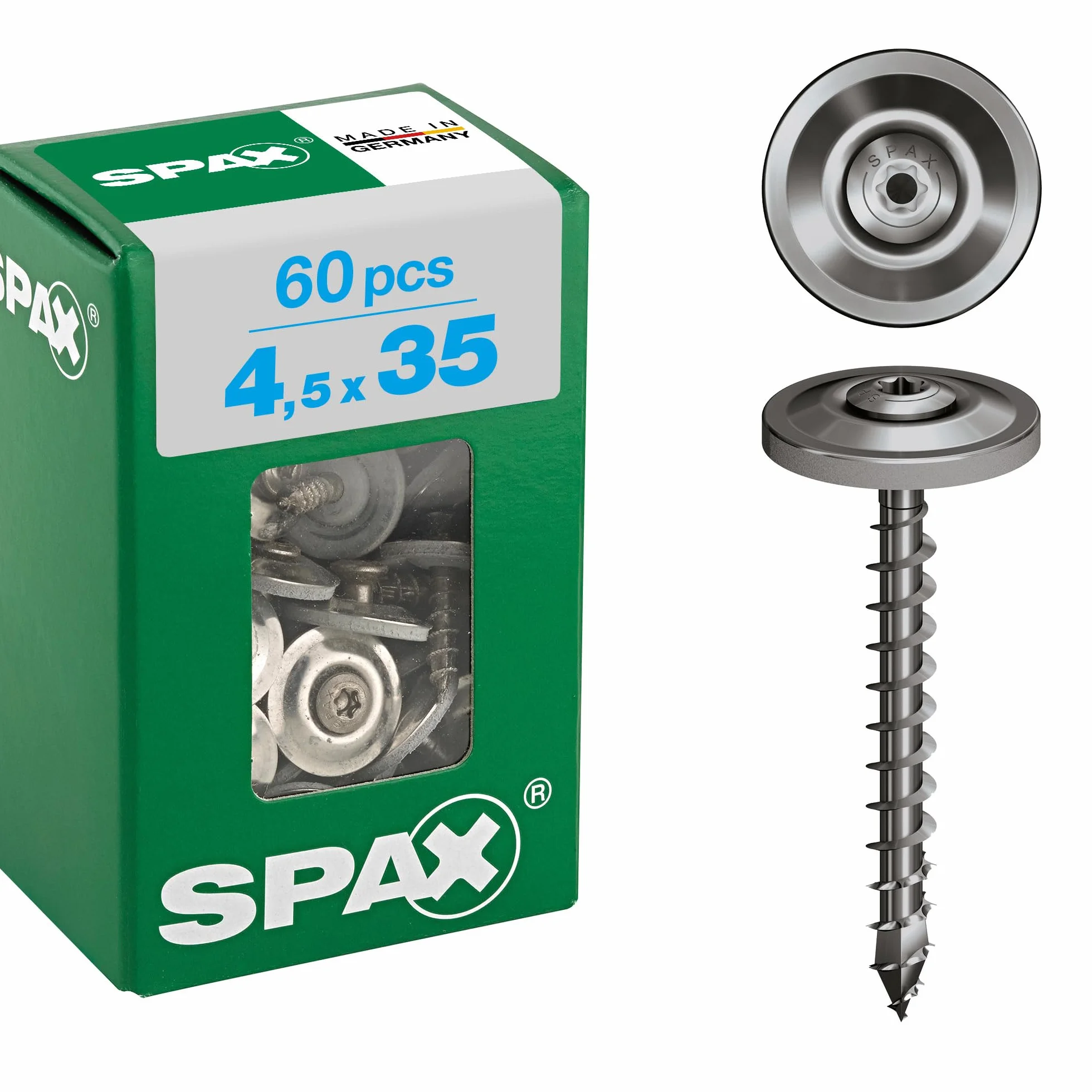 Śruba z dozownikiem, 4,5 x 35 mm, 60 sztuk, pełny gwint, łeb stożkowy soczewki, T-STAR plus T20, 4CUT, stal nierdzewna A2-4577000450357