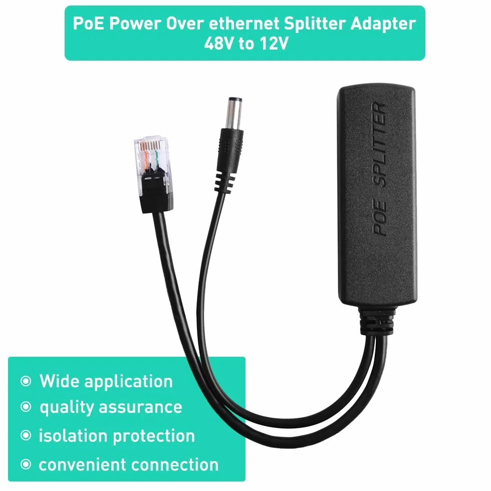 GeeekPi Rozdzielacz Gigabit PoE, adapter Ethernet 48 V na 12 V 2 A, zgodny z IEEE 802.3af