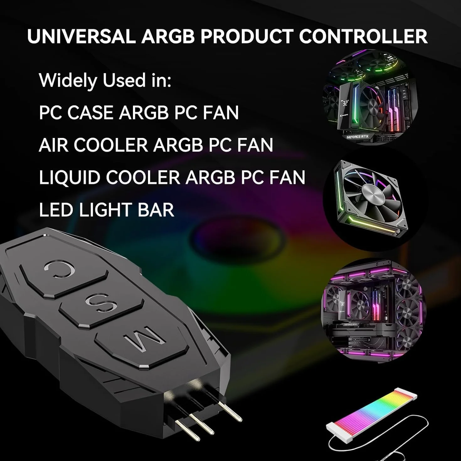 Gebildet Zestaw Kontrolera ARGB do Wentylatorów Obudowy PC RGB, Kontroler Wentylatora SATA Power RGB, Koncentrator Wentylatorów Komputerowych ARGB Sterowanie RGB z 21-Klawiszowym Pilotem Kontrola