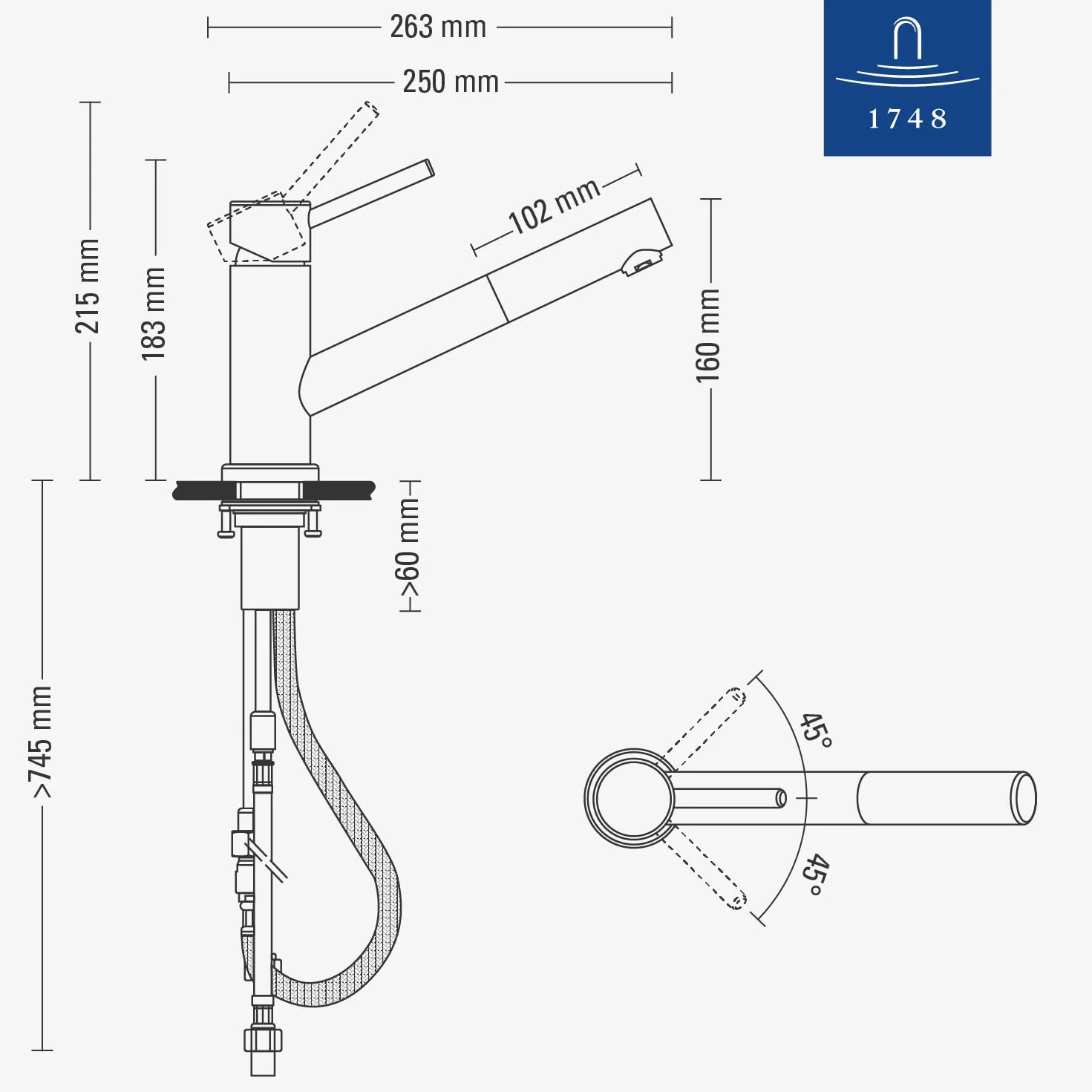 Villeroy & Boch Como Shower jednouchwytowa bateria zlewozmywakowa stal szlachetna masywna 925200LC