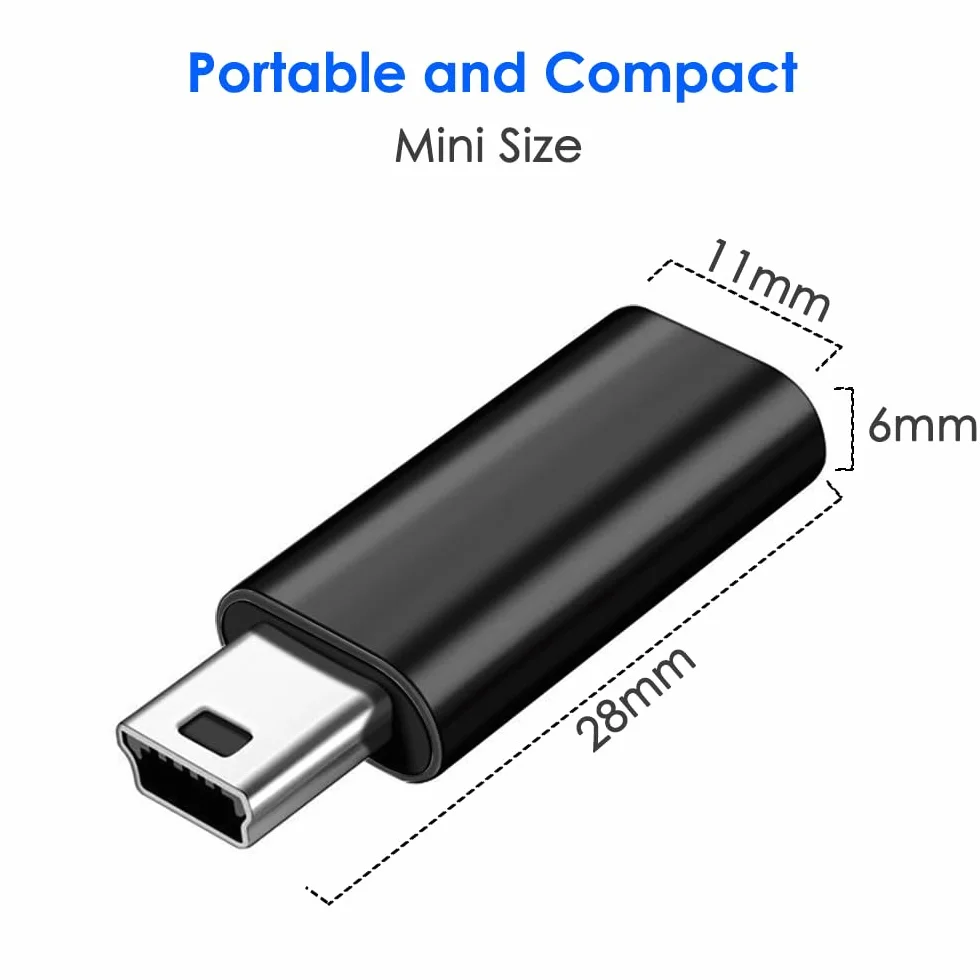 Adapter USB C na Mini USB 2.0 żeński męski, 2 sztuki, czarny