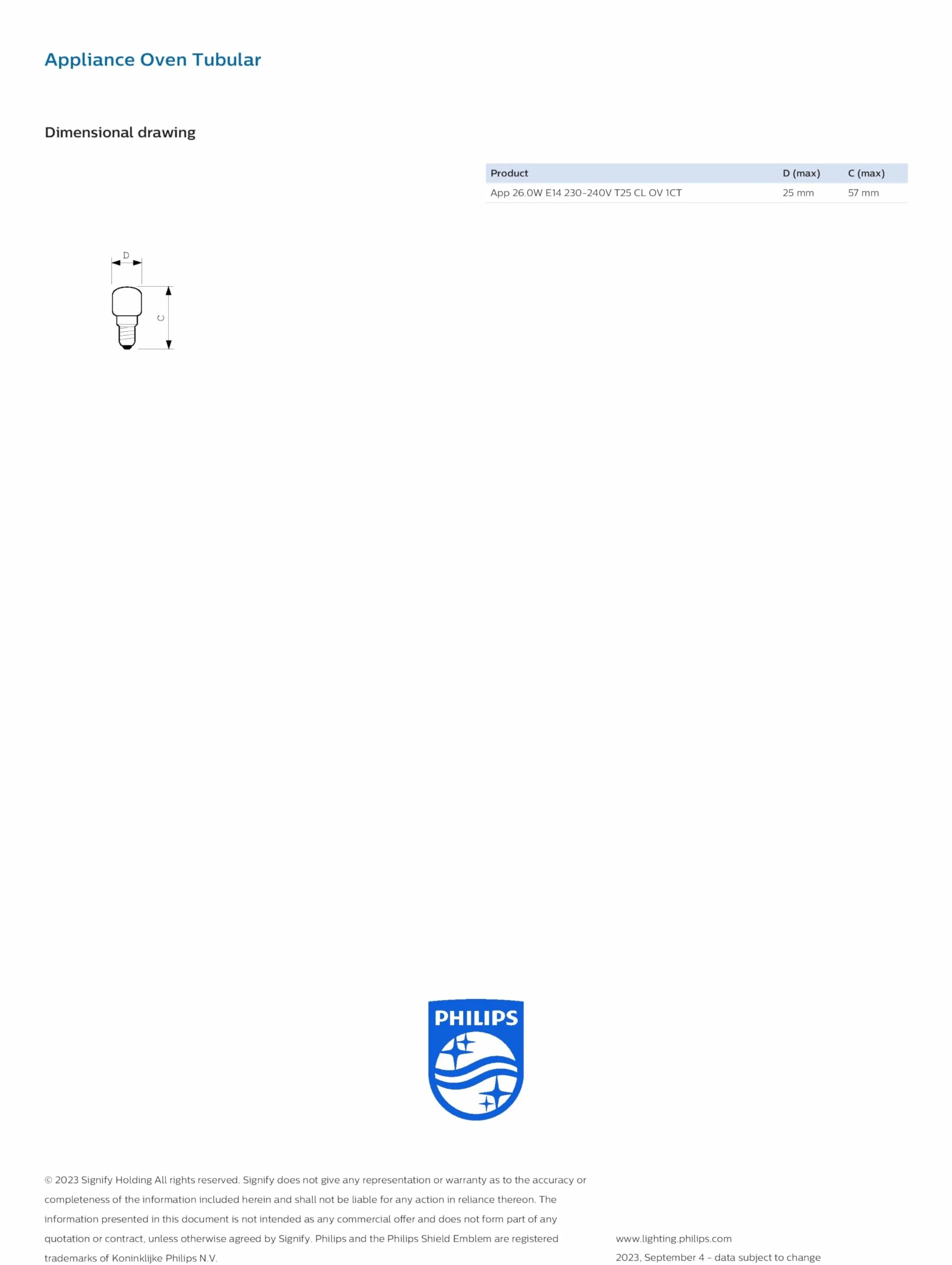 Philips Backofenlampe T22 E14 25W für Backofen