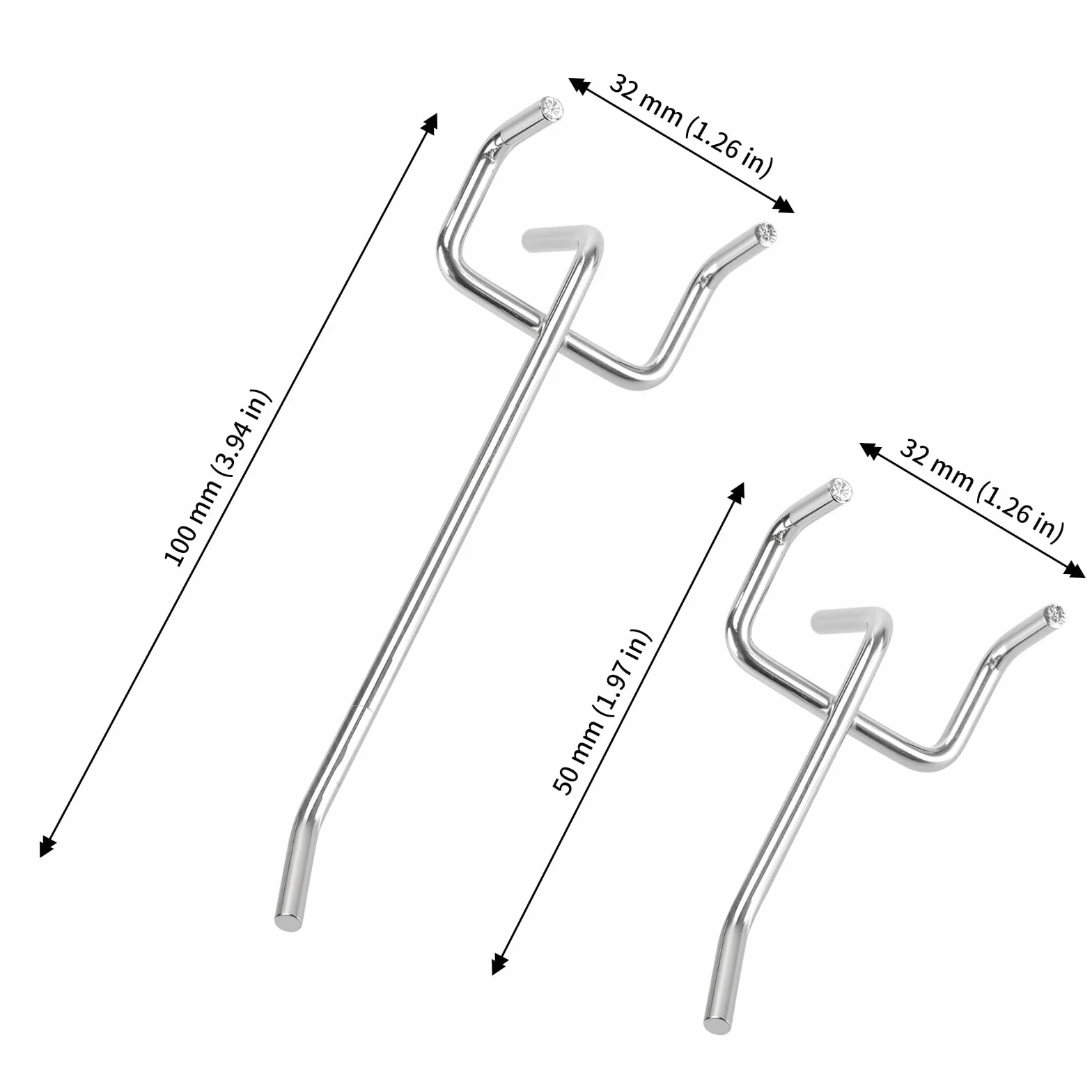 120 sztuk haczyków do ściany perforowanej, 5 cm i 10 cm, haki do ściany perforowanej, 3 mm, ściana narzędziowa, haki do ściany z otworami, pojedynczy hak do tablicy wtykowej, ściany, srebrne