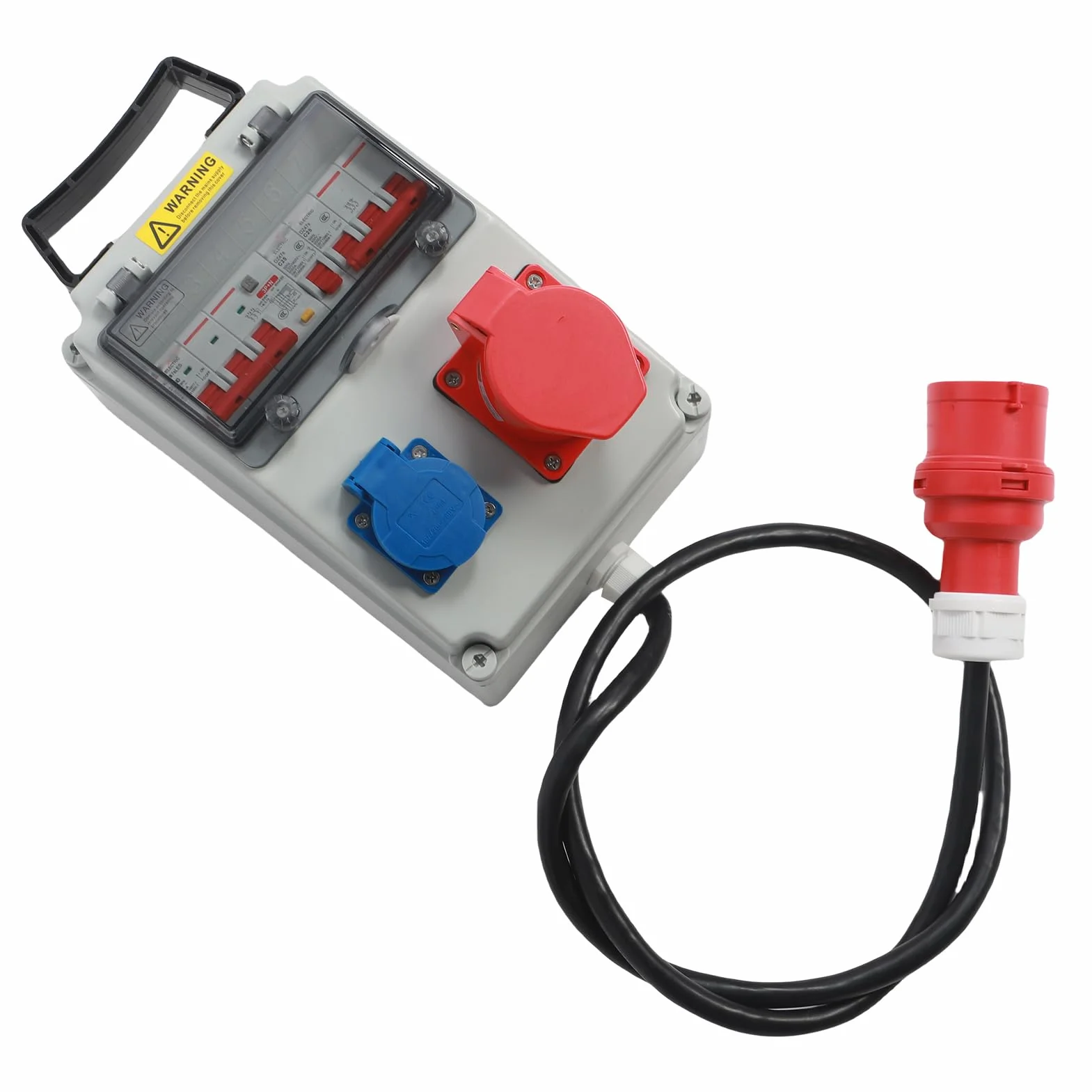 Cocoarm Przemysłowa Puszka Gniazdowa, Puszka Gniazd Elektrycznych do Komputera PC z 5-pinową wodoodporną wtyczką, Zasilacz 3-fazowy, RCD 63A, Gniazda 2x16A z 2 Bolcami, Przenośne Zastosowanie w
