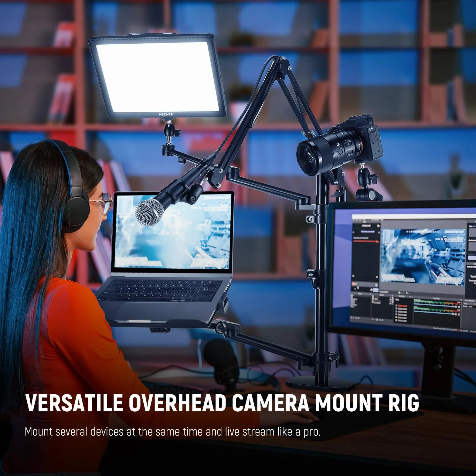 NEEWER DS007 Stojak na kamerę górną Uchwyt biurkowy z 4 ramionami wysięgnika do fotografii i oświetlenia wideo