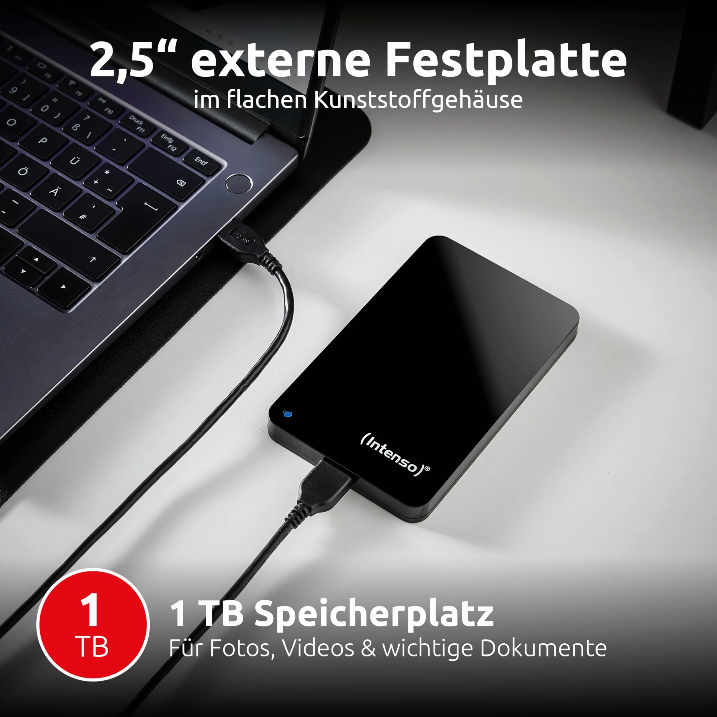 Intenso Przenośny dysk twardy 2,5" 1TB – zewnętrzny dysk twardy z Super Speed USB 3.2 Gen 1 x 1 – szybka pamięć masowa w kompaktowej konstrukcji, 5400 obr./min, pamięć podręczna 8 MB, Plug & Play