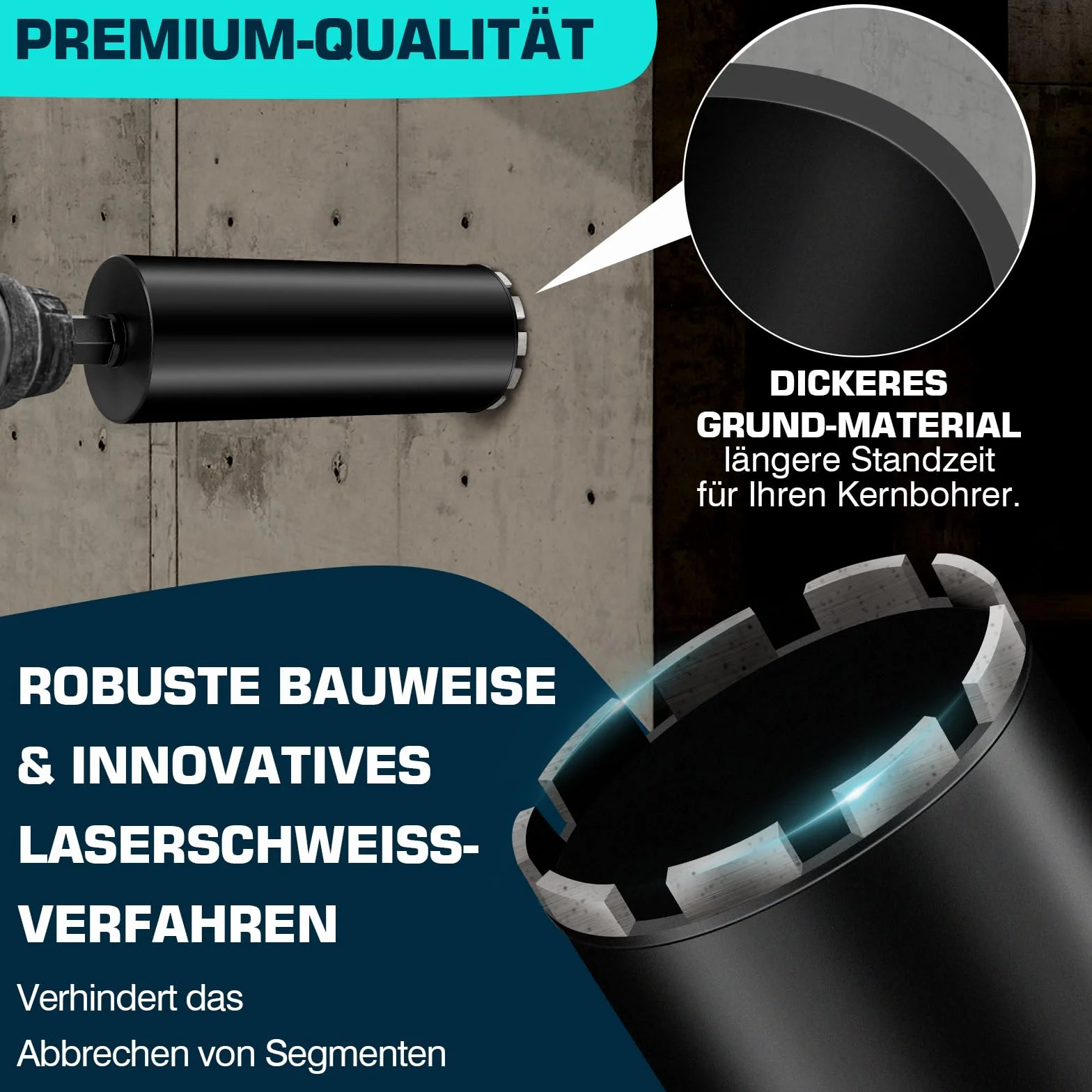 Diamentowa koronka wiertnicza L460 mm, 1 ¼ UNC, średnica 120 mm, z turbo, do wiertarek rdzeniowych, 2200 obr./min, wiertło rdzeniowe, koronka wiertnicza na mokro i sucho, do betonu, muru, kamienia