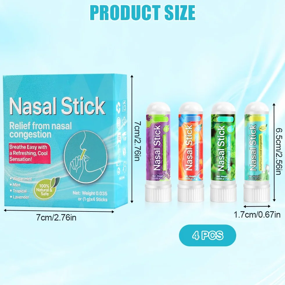 AUYAO Pałeczki zapachowe do nosa, 4 szt., miętowa aromaterapia, Energy Stick w sztyfcie, do szybkiej pomocy przy przeziębieniu, zatkaniu nosa, energii i koncentracji, do pracy, na studia, w podróży