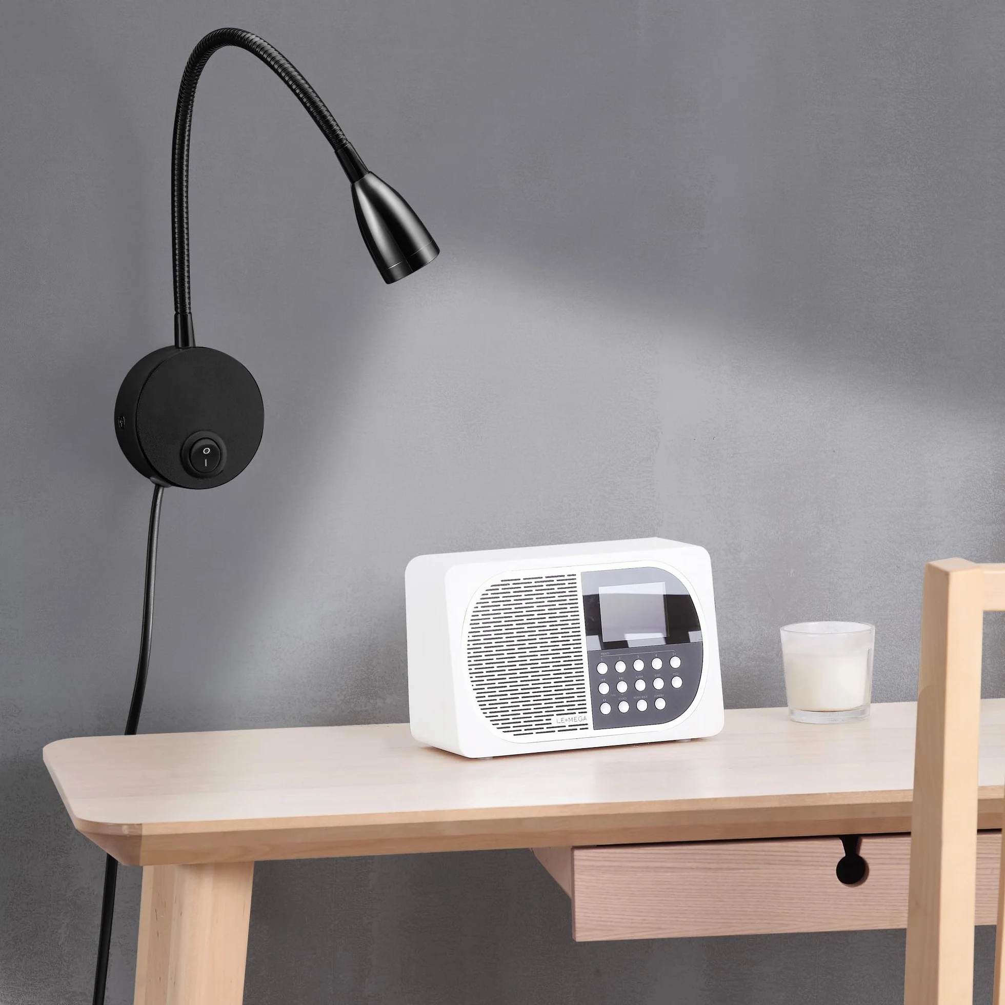 Lampka do czytania LED,Lampka nocna naścienna na biurko z Przełącznik dotykowy Ciepłe oświetlenie,200lm / 3000k / 3w / 110-240v Ac, kąt wiązki: 30°, Długość gęsiej szyi:28cm (czarny)