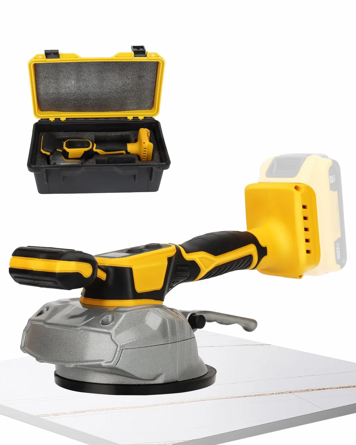 Maszyna do poziomowania wibracji płytek do baterii Dewalt 20 V, bezprzewodowe narzędzie do montażu płytek wibracyjnych 150 W narzędzie wibracyjne z 8 prędkościami, przyssawka, cyfrowy wyświetlacz na
