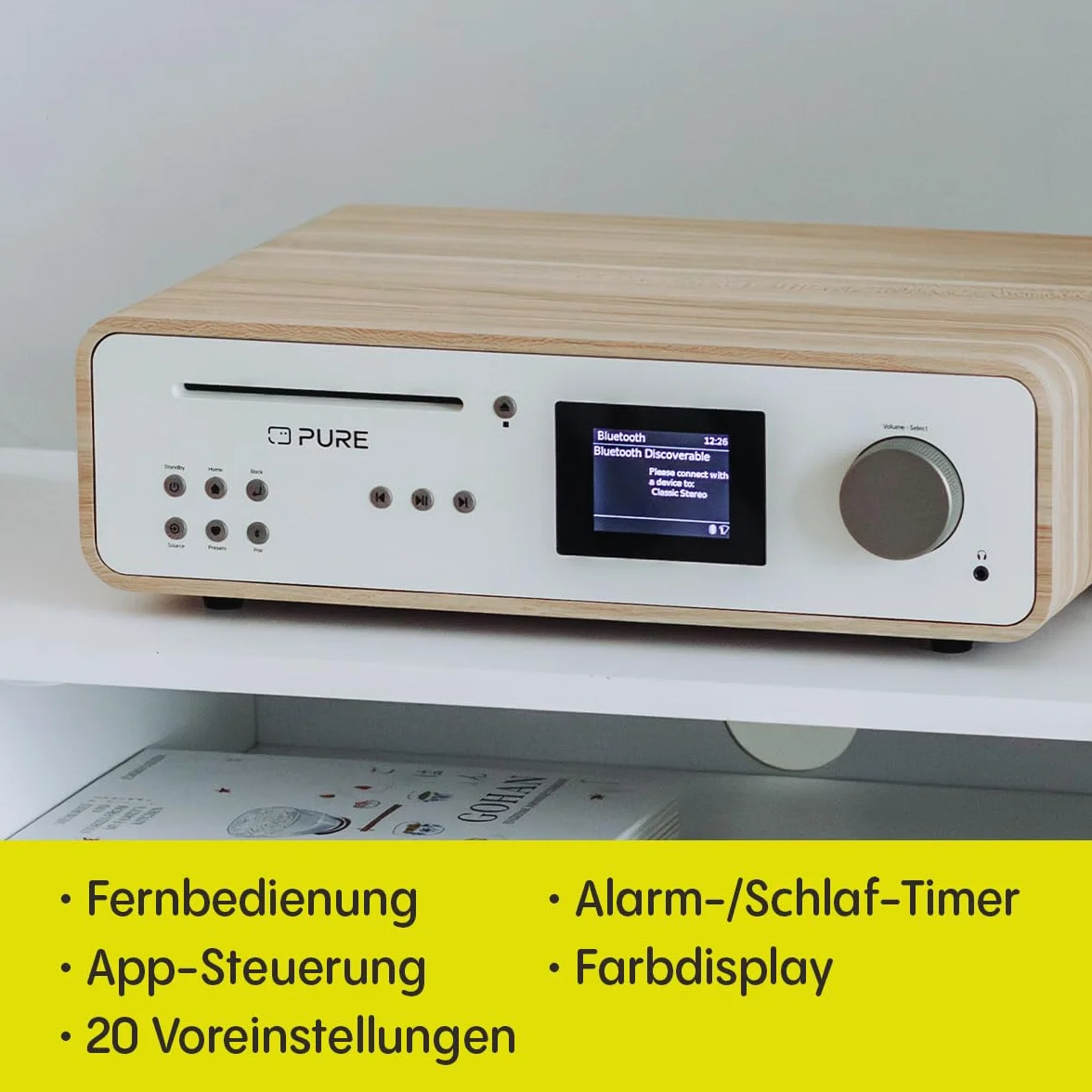 Pure Classic Stereo HiFi Music System 100 W Radio Internetowe DAB+ FM Bluetooth CD USB Spotify Connect Cotton White Oak