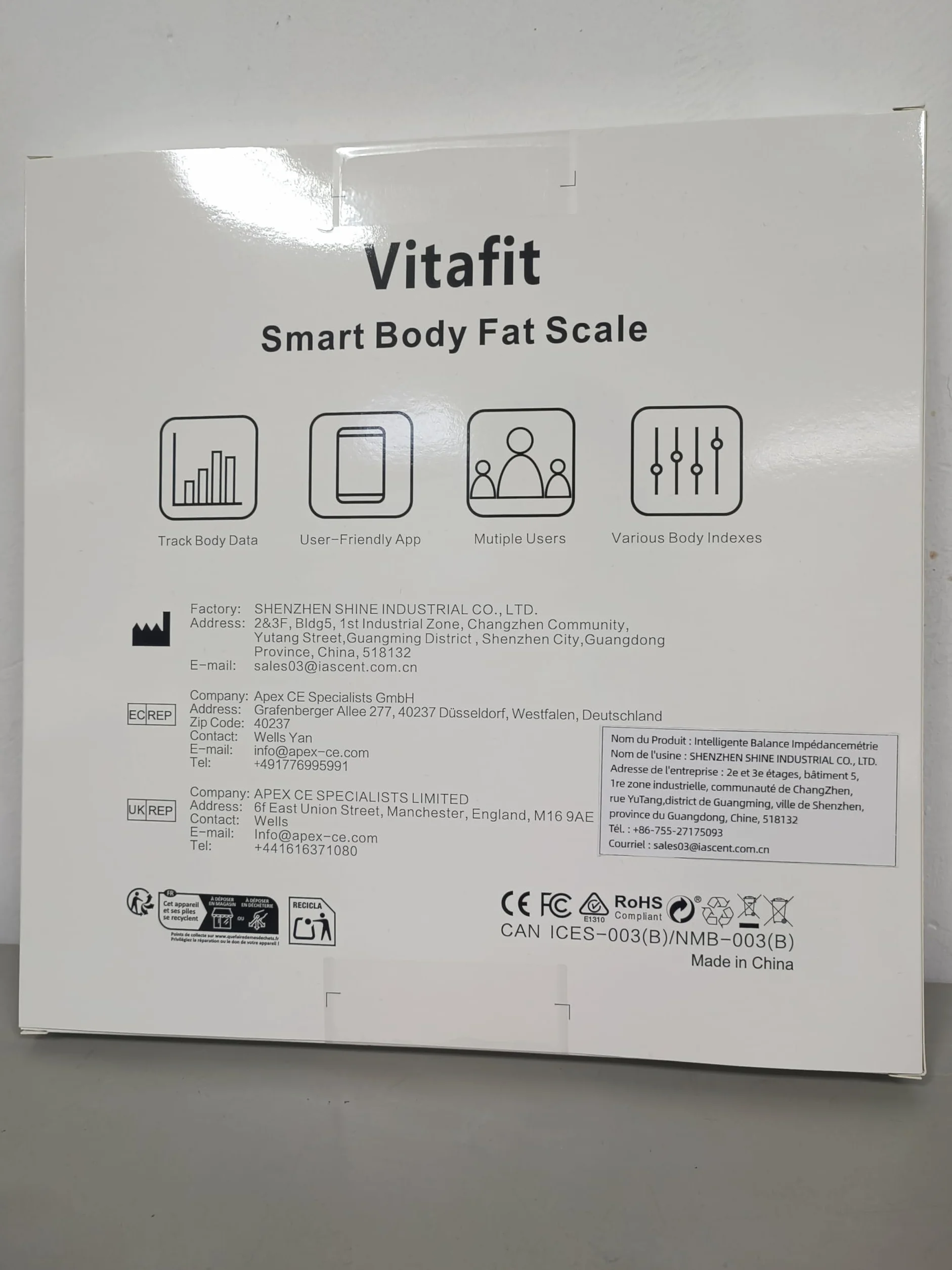 Vitafit Waga Cyfrowa, Wysoka Dokładność 0,05kg przez Nasze Profesjonalna Fabryka Od 2001, Inteligentna Waga Łazienkowa Sync App z 13 Składu BMI,Tkanki Tłuszczowej i Mięśni, 182 kg, LED, Czarny