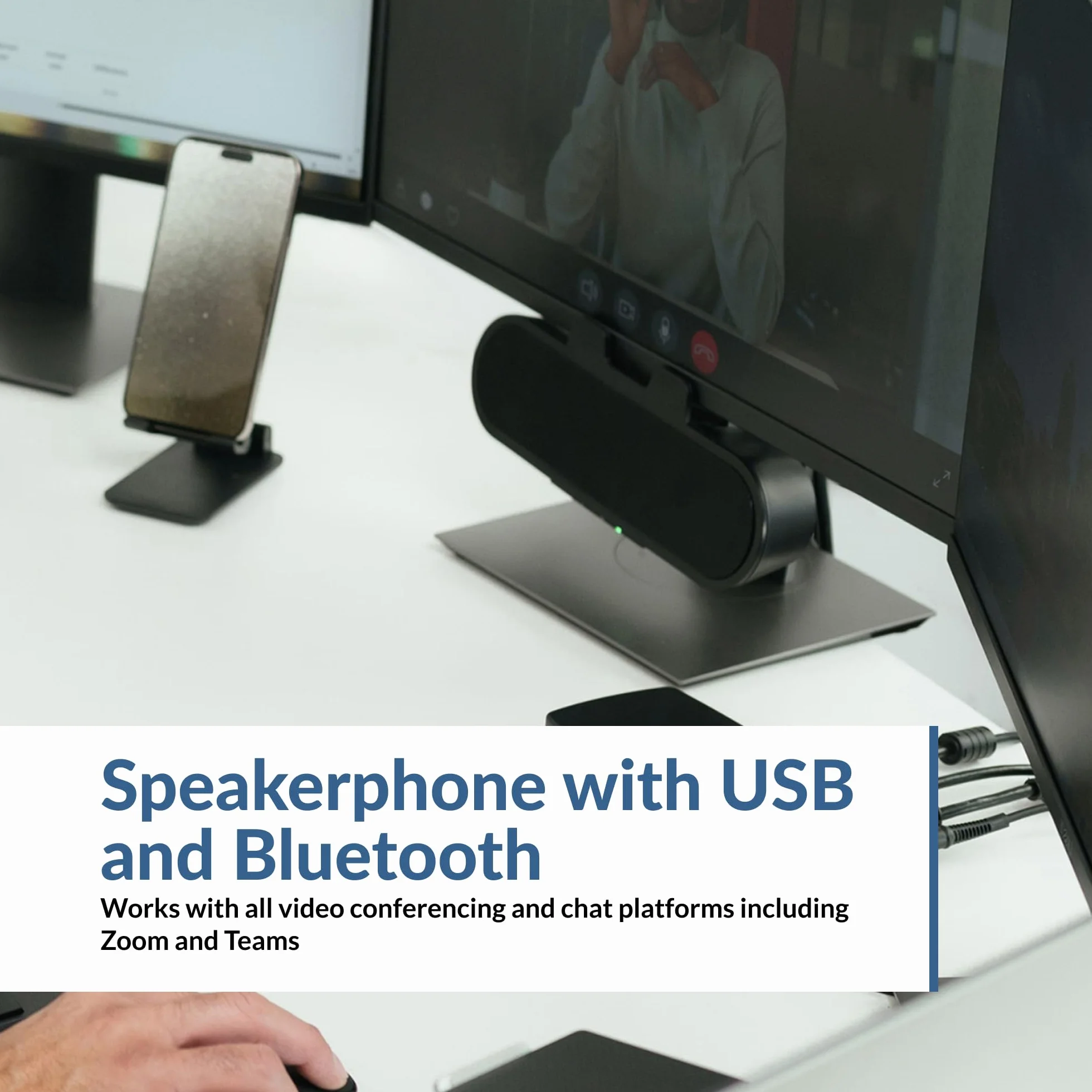Cyber Acoustics Listwa głośnikowa USB i Bluetooth (CA-2890PRO) Głośnik zasilany przez USB z głośnikiem do PC i Bluetooth do smartfonów, zaciski do monitorów o grubości do 5 cm