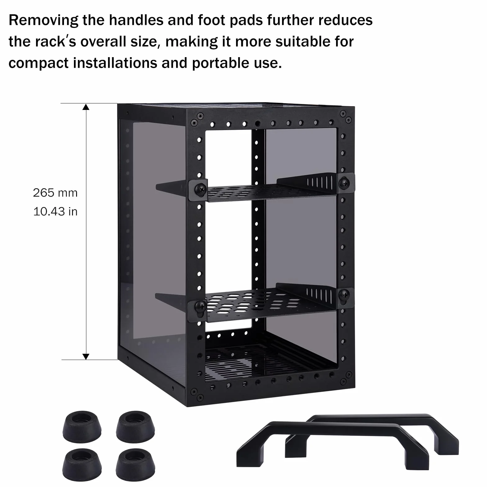 GeeekPi DeskPi RackMate TT Mini szafka do mini PC, głębokość 200 mm, z 2 przegródkami na półki 0,5U, do NAS, AV i technologii sieciowej (czarny)