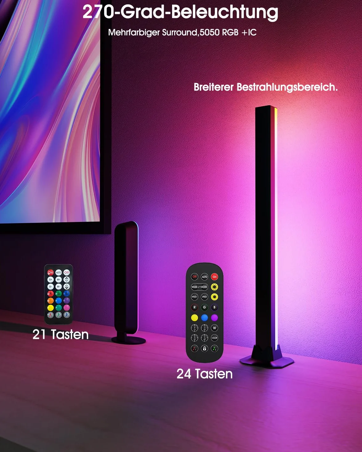 Lampa LED RGB [2 sztuki], lampa gamingowa z podświetleniem tła TV, zasilana przez USB, 42 cm, synchronizacja z muzyką, sterowanie za pomocą aplikacji, lampa otoczenia z pilotem zdalnego sterowania, do