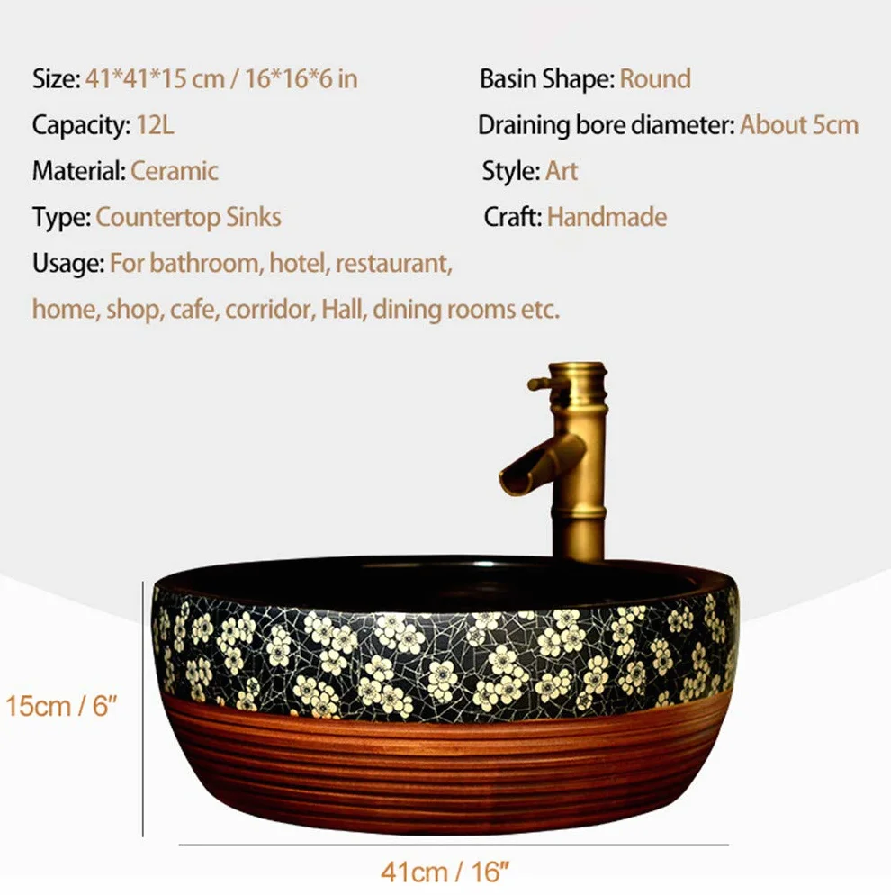 Ceramiczna Umywalka Nablatowa, Okrągła Umywalka, Ceramiczna Umywalka Plum Crack, Umywalki Łazienkowe, Dekoracyjna Umywalka Hotelowa W Stylu Retro, Umywalka Korytarzowa, 4