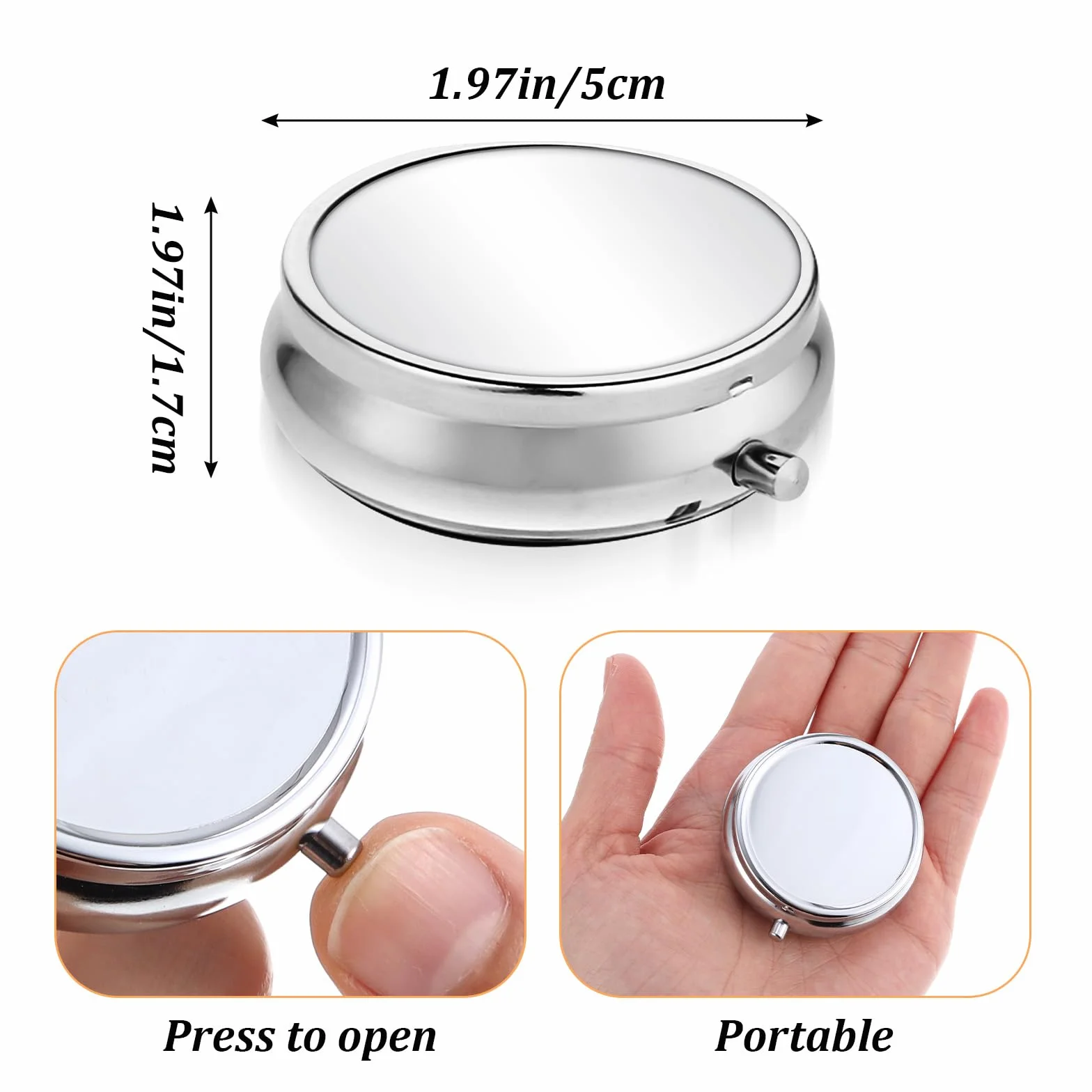 Mini pudełko na tabletki, przenośne podróżne etui na leki, mały metalowy pojemnik na tabletki do przechowywania witamin, leków, oleju rybnego i suplementów do kieszeni lub torebki (1 przegródka