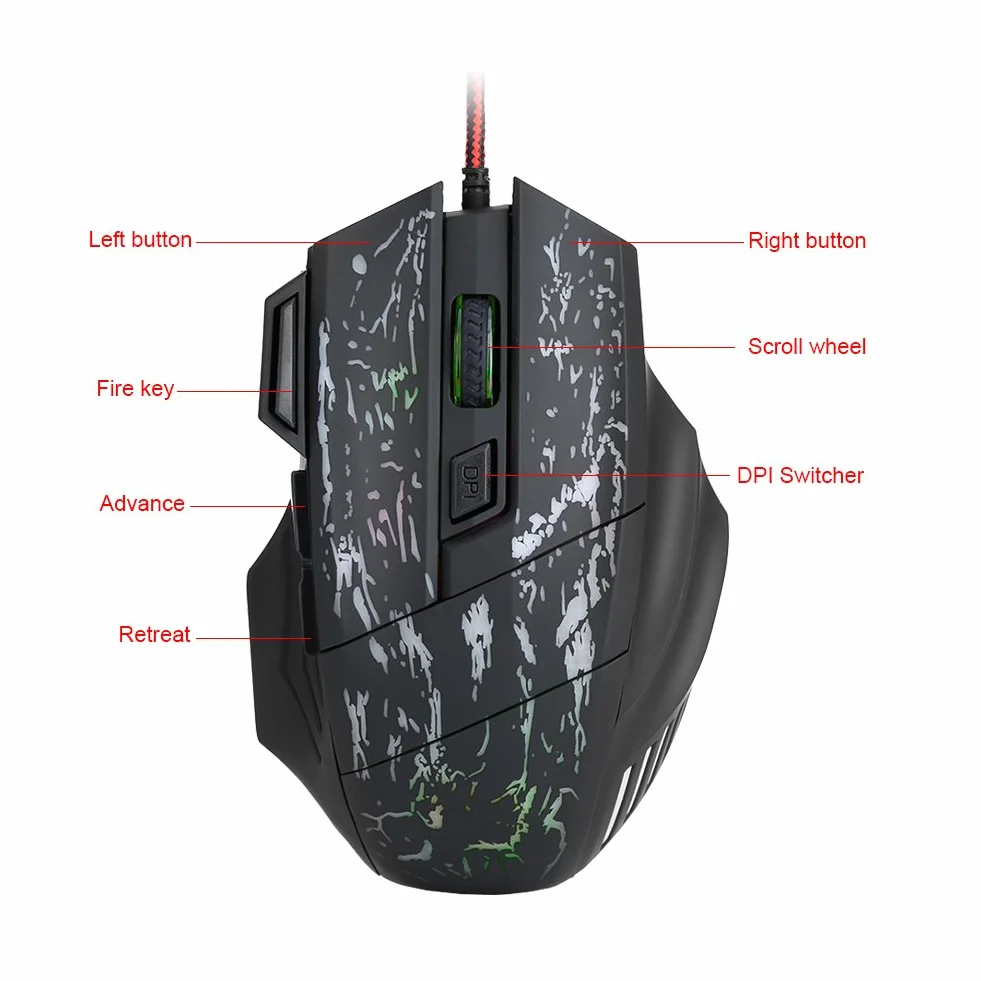 Myszka do gier, VBESTLIFE, 7 przycisków USB Wired Optical Game Mouse Light Myszki komputerowe do gier komputerowych dla 7/8/10/XP Vista Linux Mac