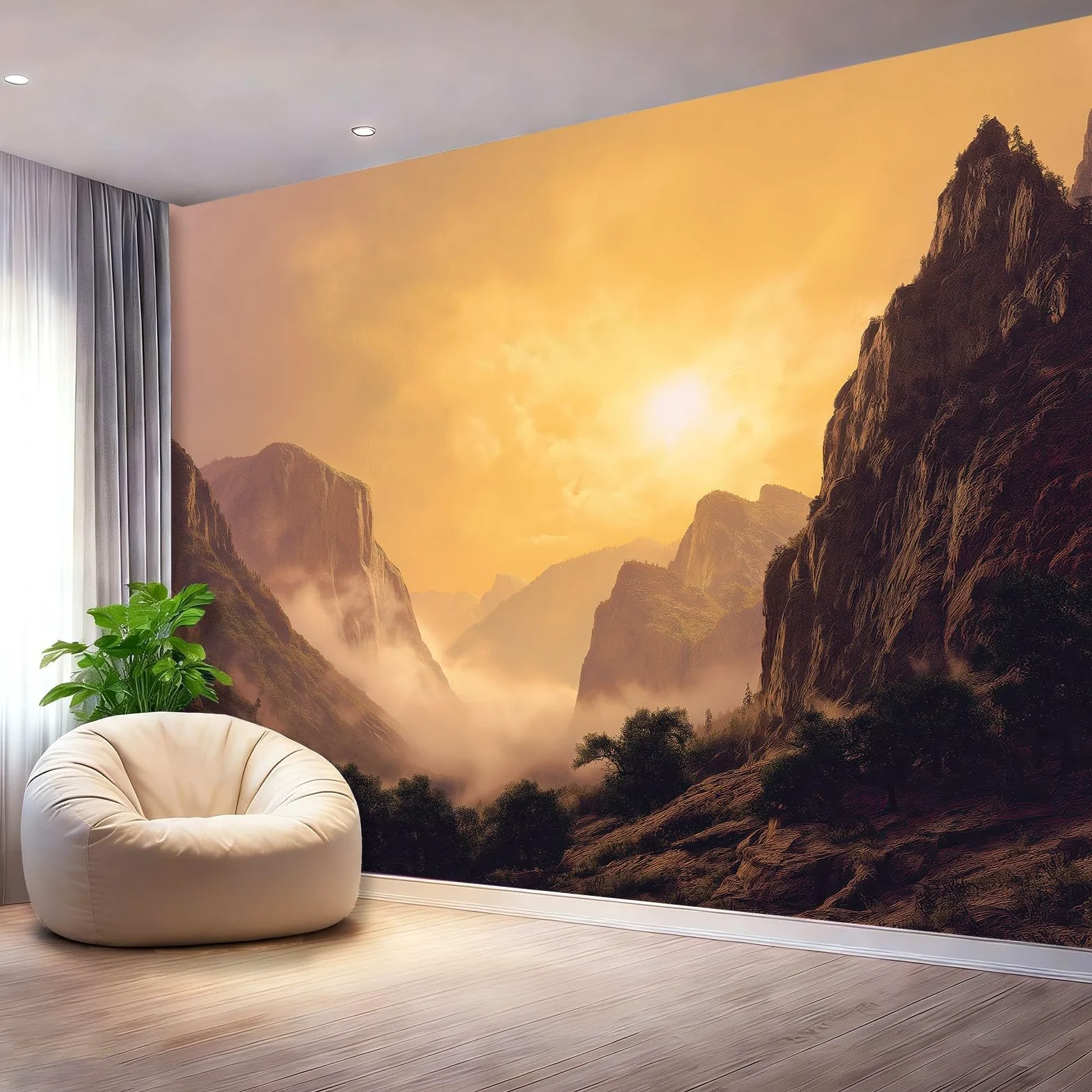 Fototapeta Naturalne Góry Słońce Krajobraz Fotografia Mural Sypialnia Pokój dziecięcy, 300 x 210 cm Fototapeta Artystyczna, Żółta Brązowa