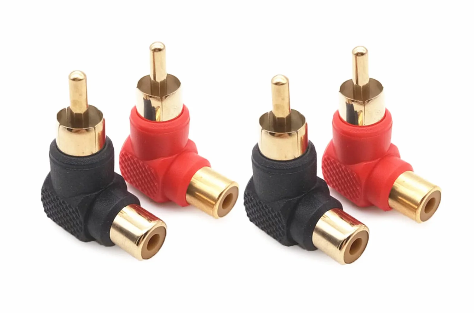 WANGCL 4 sztuki adapterów RCA 90 stopni, złącza męskie na żeńskie, pozłacane