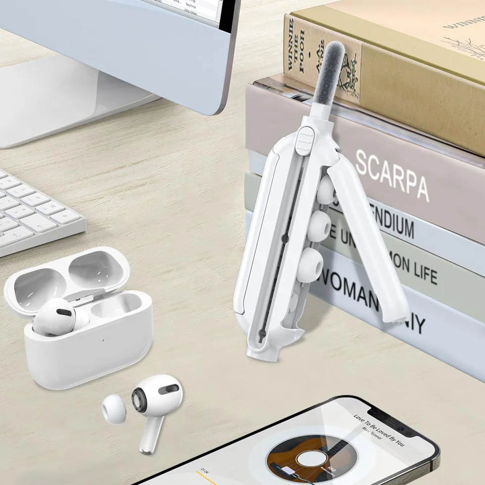 HiFan Silikonowe Końcówki Douszne z Otworem do Airpods Pro i 2. Generacji, Zestaw Czyszczący 5 w 1
