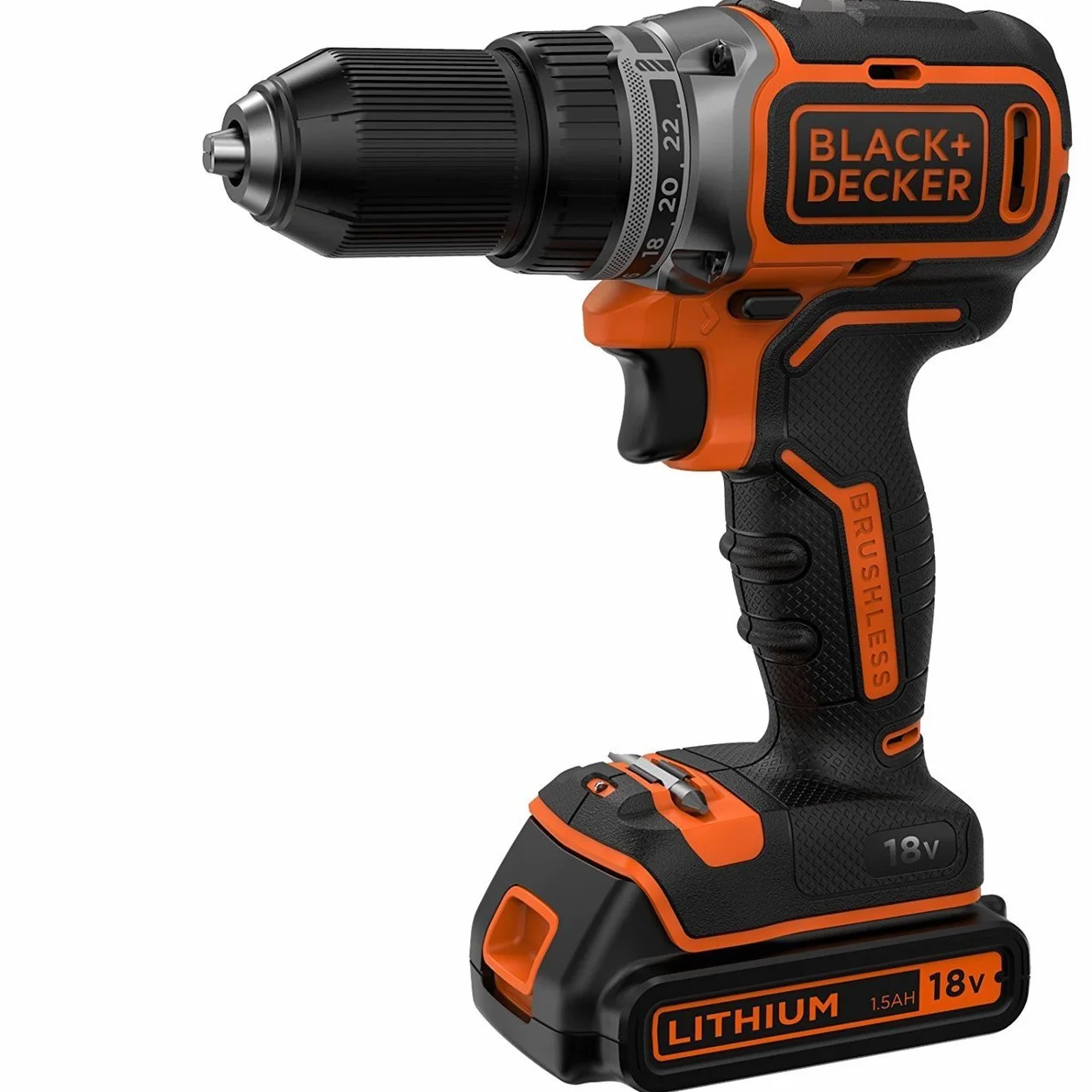 Black+Decker BL186K wiertarko-wkrętarka akumulatorowa (18 V 1,5 Ah, bezszczotkowa 2-biegowa przekładnia, 1 sztuka)