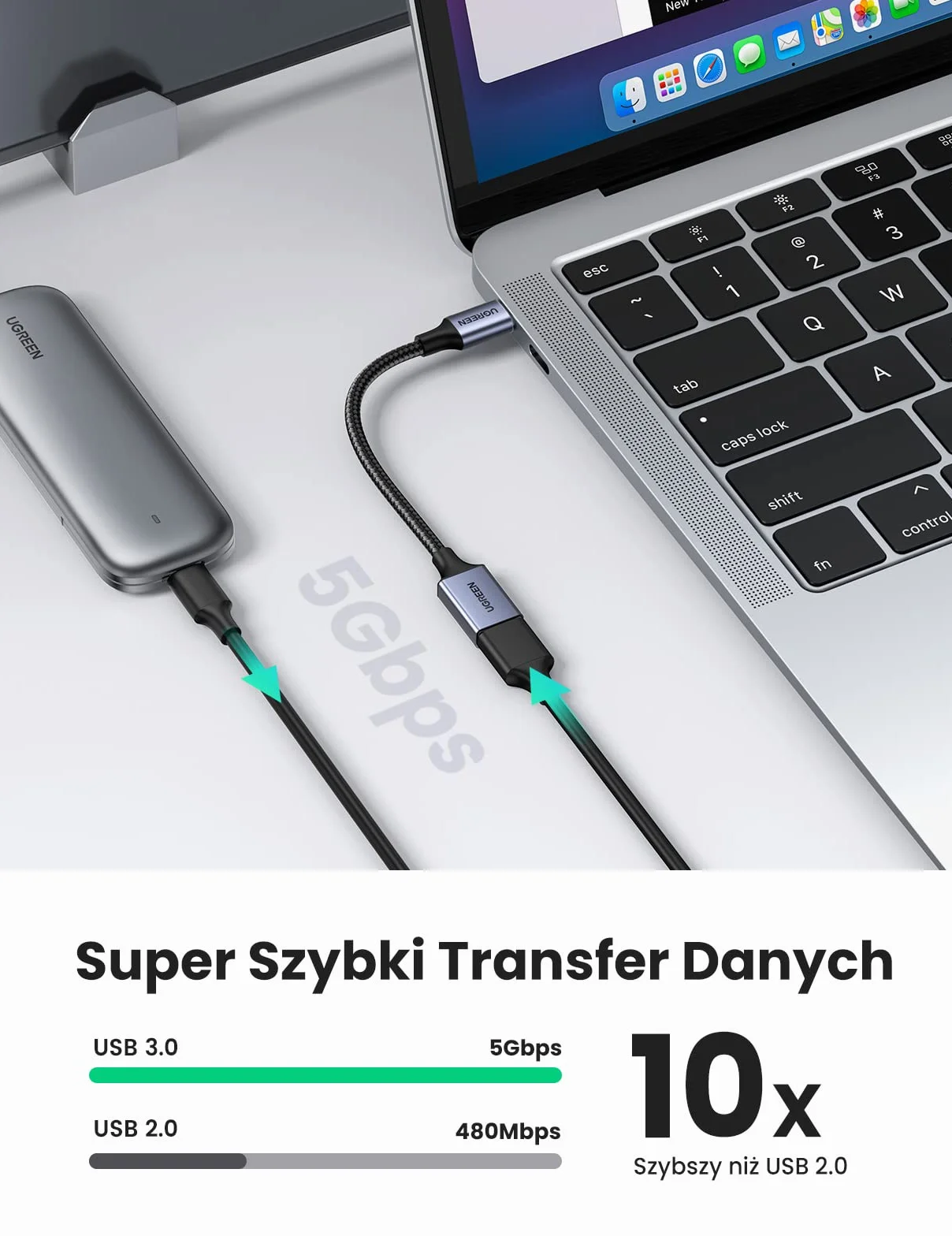 UGREEN USB 3.0 OTG Adapter USB C na USB A Kabel Jasnoszary