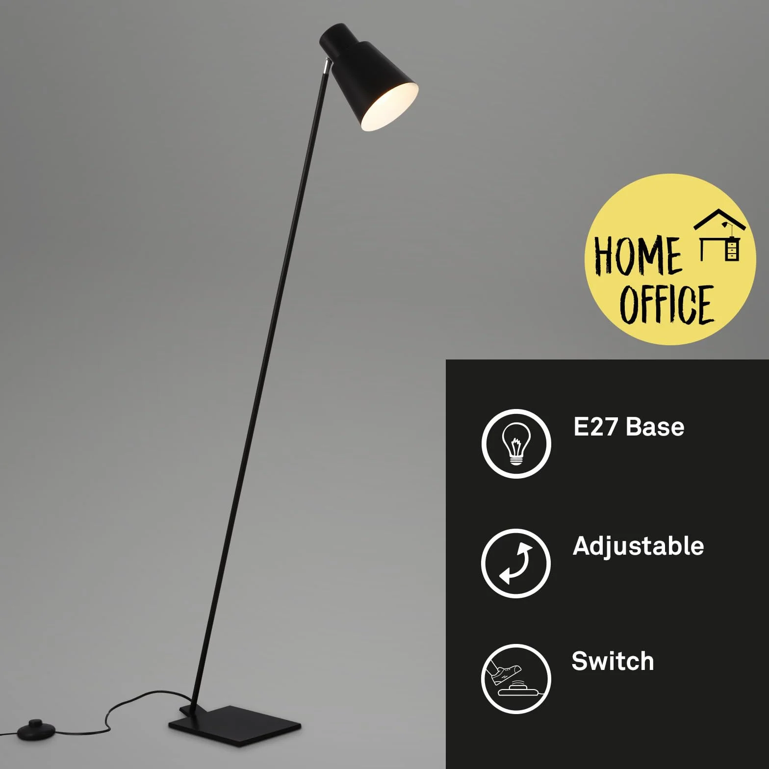BRILONER – Lampa stojąca jako dekoracja salonu i lampa do czytania, lampa wychylna, lampa do salonu, przycisk nożny, oświetlenie pośrednie, czarna
