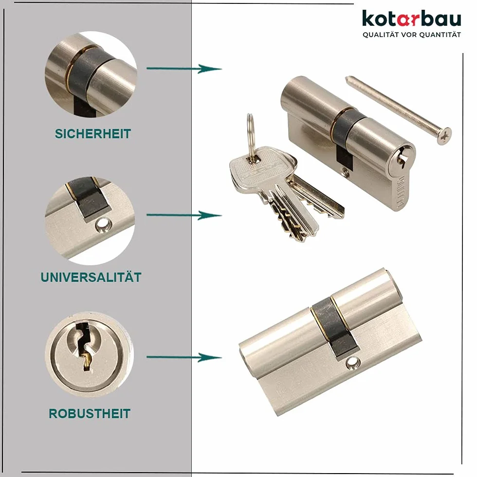 KOTARBAU® Wkładka bębenkowa zamka do drzwi 30/35 nikiel