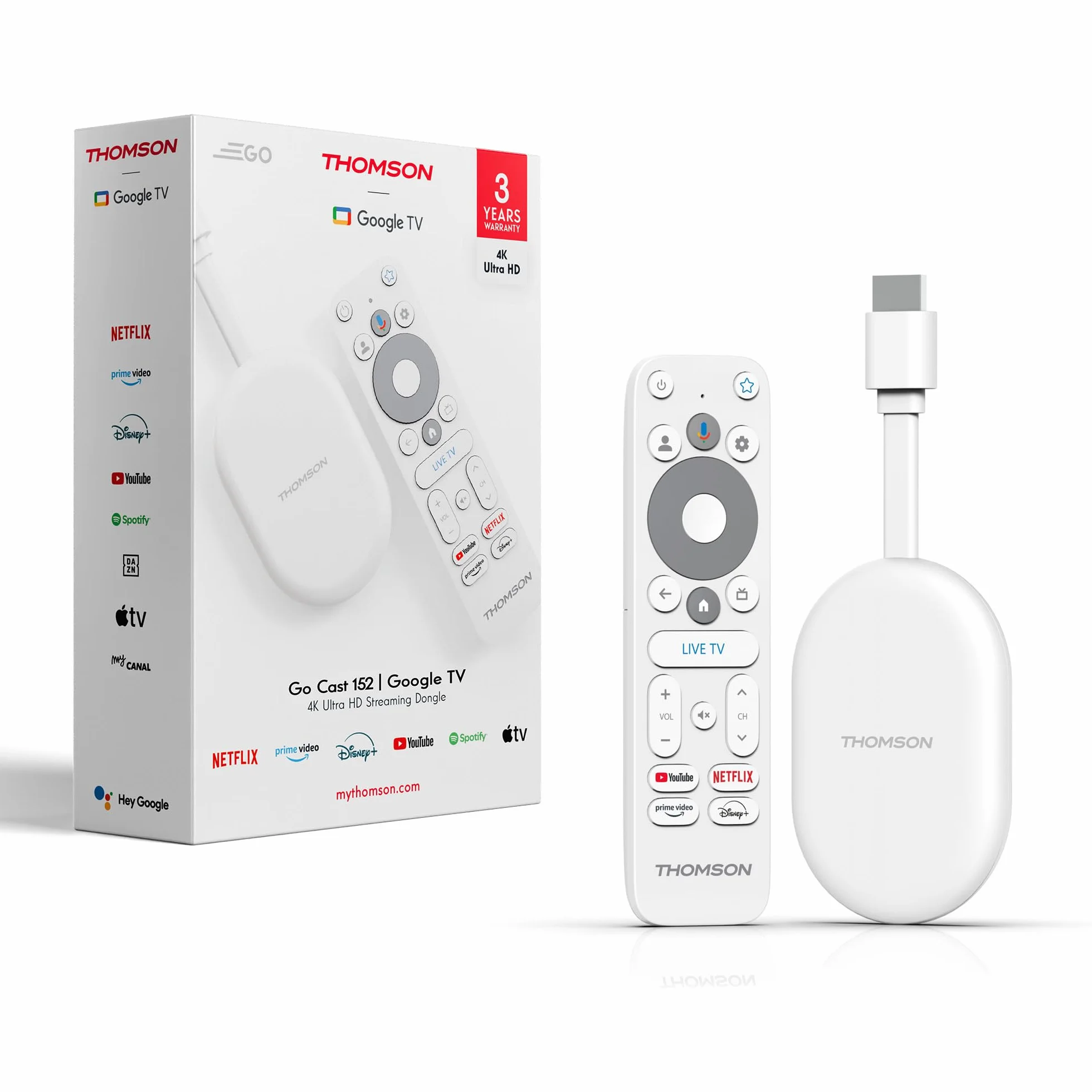 Thomson Go Cast 152 Przystawka Streamingowa 4K UHD Google TV, Sterowanie Głosowe, Dolby Atmos, HDR10, 32 GB
