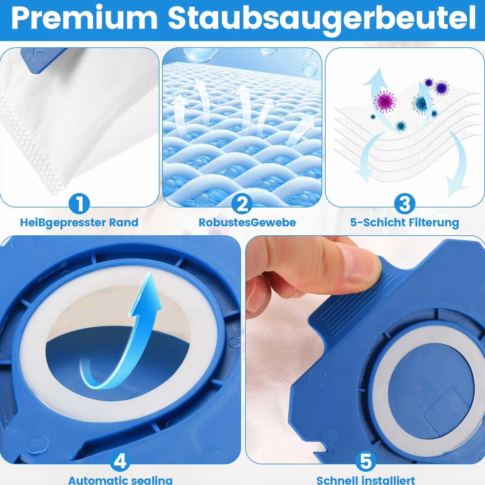 10 worków do odkurzacza dla Miele HyClean Pure GN Classic C1 Complete C2 C3 S2 S5 S8 S Seria, akcesoria do odkurzaczy Efficiency, z 3 filtrami silnikowymi, 3 filtrami wylotowymi, części zamienne