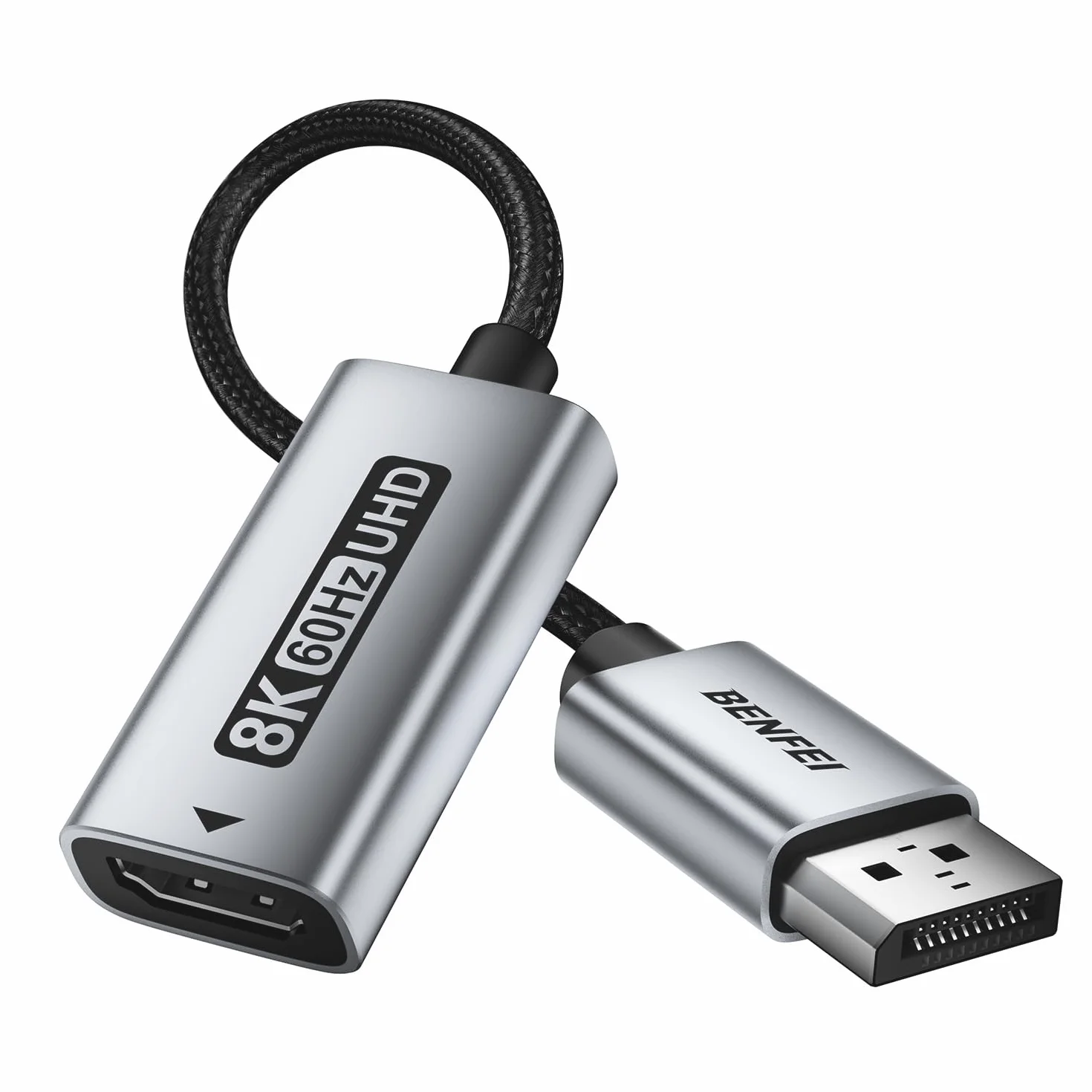 BENFEI Adapter DisplayPort 1.4 do HDMI 2.1 8K@60Hz/4K@240Hz/1080P@480Hz, jednokierunkowy adapter DP komputer do monitora HDMI, wysokiej klasy aluminiowy konwerter do monitora do gier, TV, AMD, NVIDIA