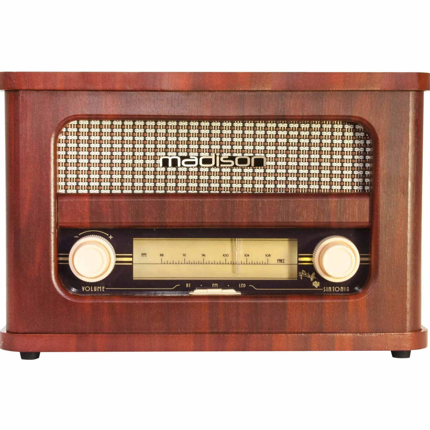 Madison MAD-RETRORADIO Vintage Radio Bateryjne FM Bluetooth AUX-IN 10W Wykończenie Drewniane