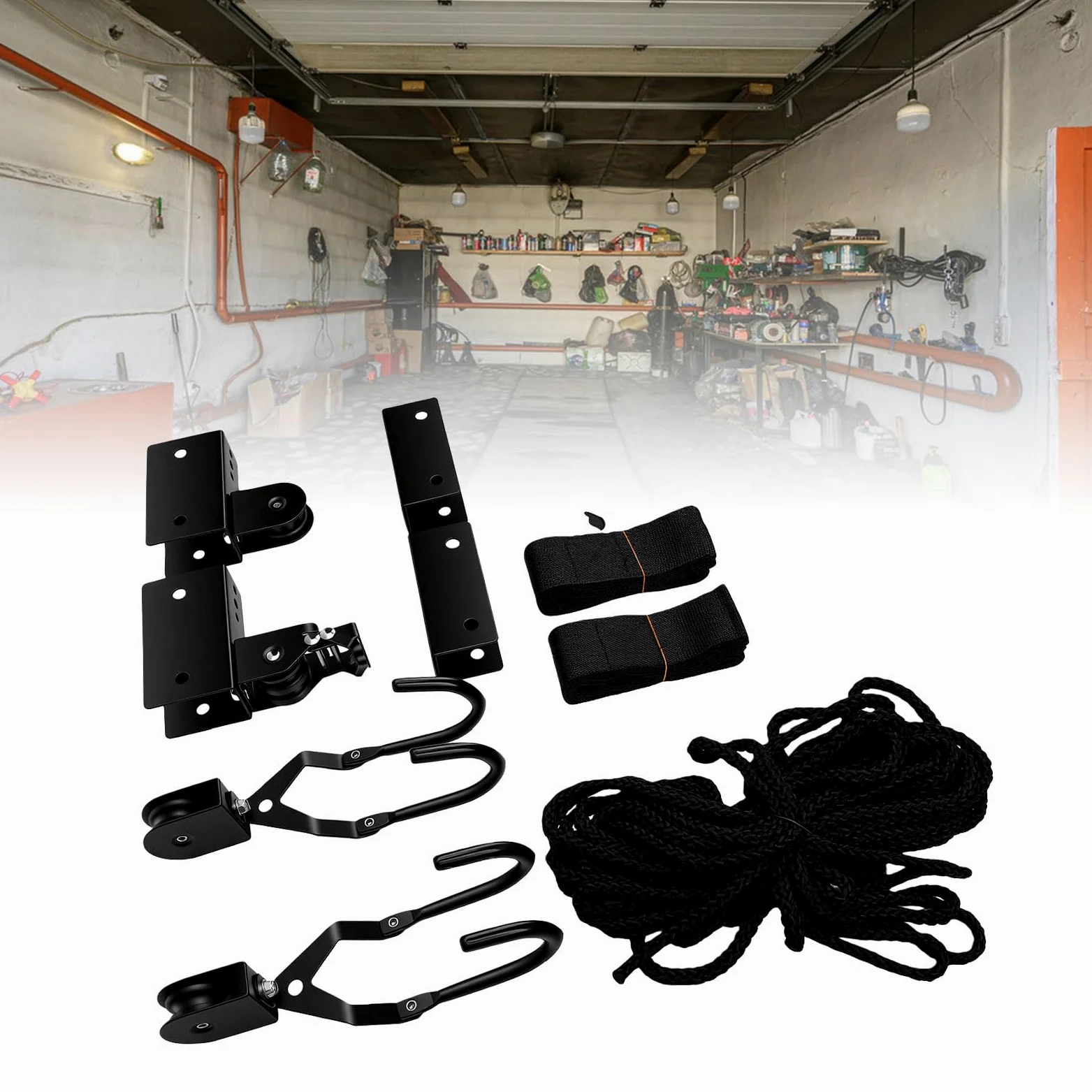 Fafeicy System Podnośnika do Przechowywania na Suficie Garażu, Wytrzymała Winda Linowa