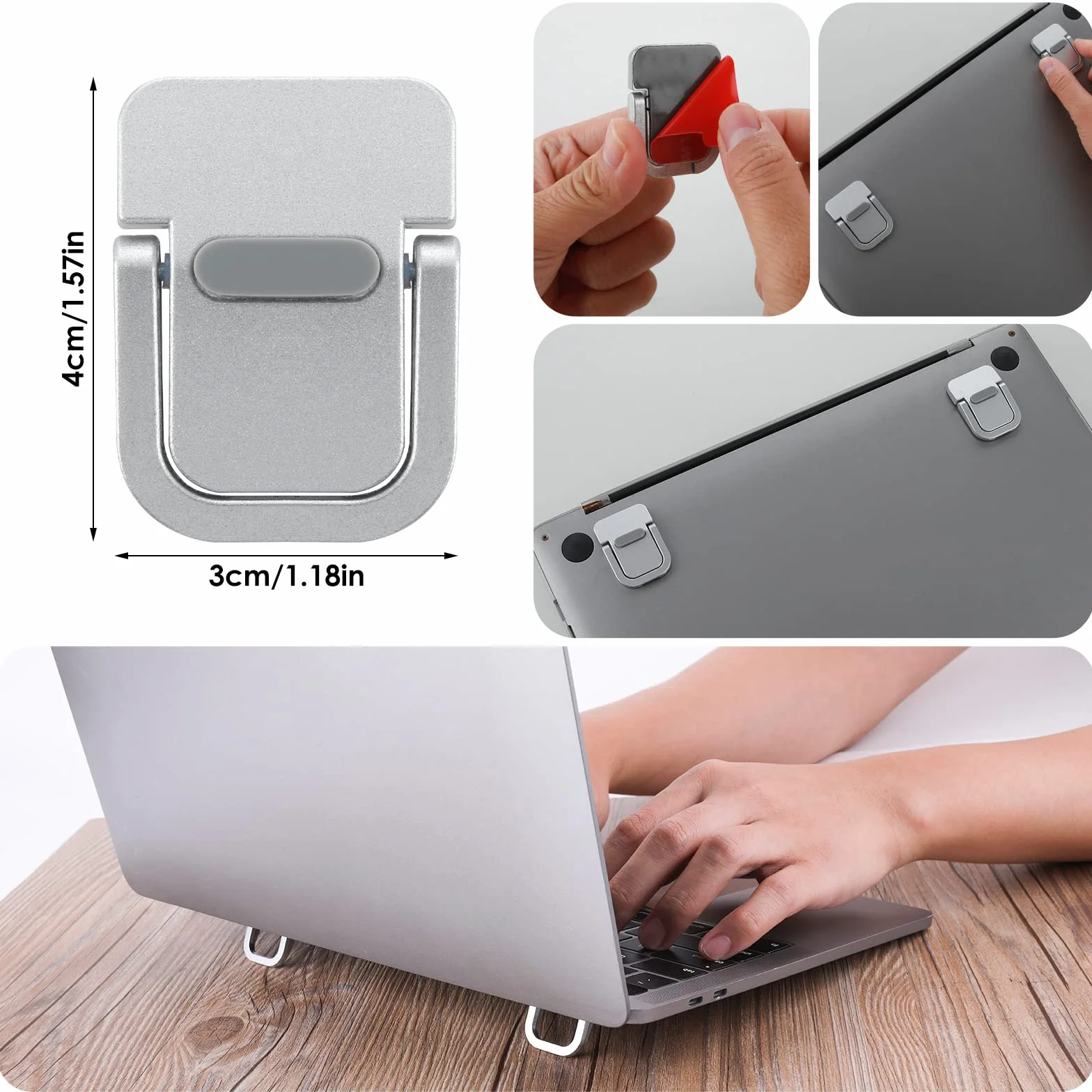 Bewudy Przenośny stojak na klawiaturę, samoprzylepny mini stojak na laptopa, niewidoczny stojak na klawiaturę komputerową, składane nóżki do laptopa z antypoślizgowym silikonem (srebrny)
