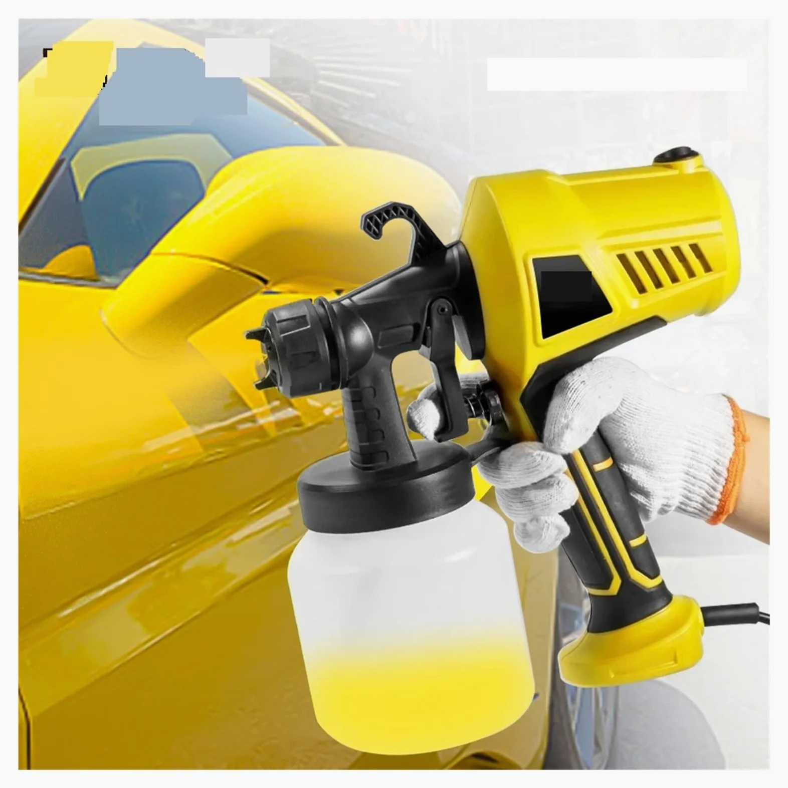 800ML Żółty elektryczny pistolet natryskowy Sterowanie Łatwy w użyciu Malarz natryskowy Narzędzie do zasilania Przepływ Malarz natryskowy Narzędzia do naprawy samochodów Malowanie DIY
