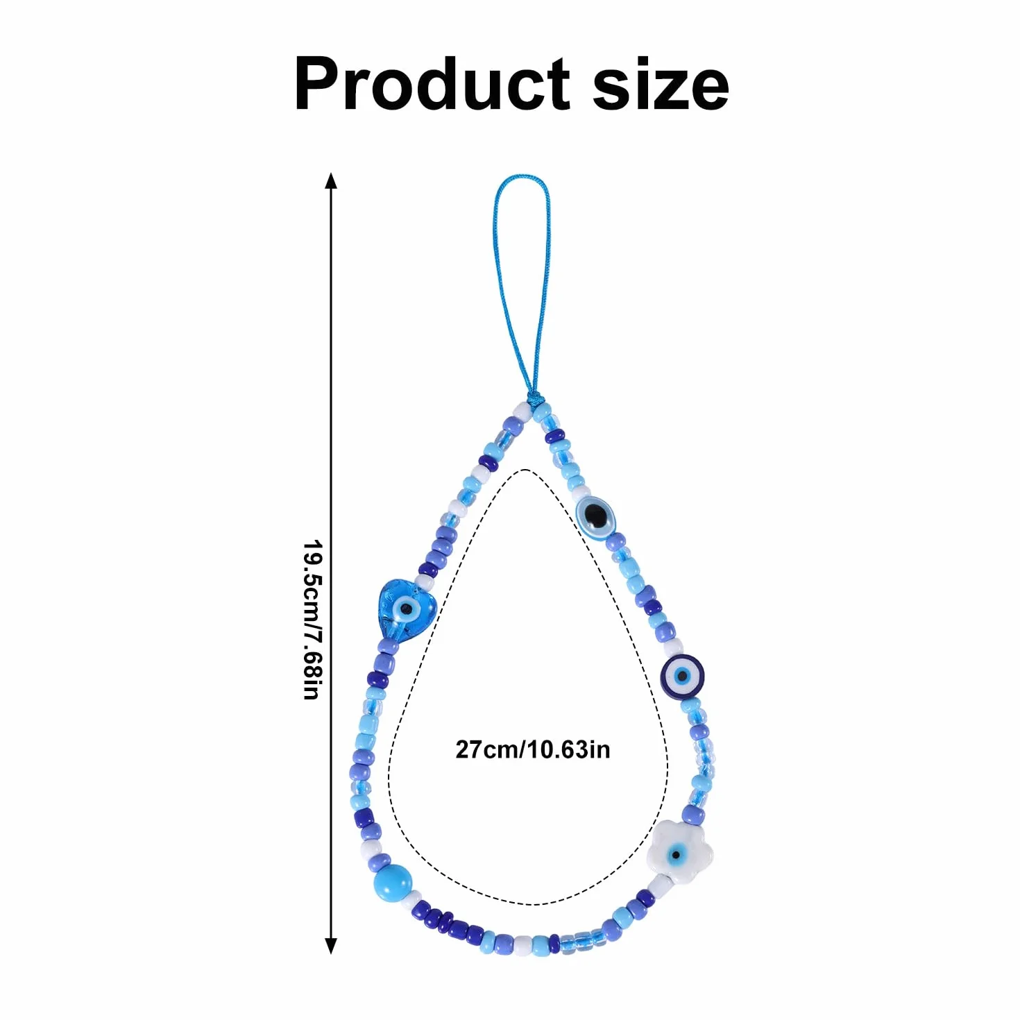 Evil Eye Zawieszka do Telefonu Komórkowego Beaded Lanyard Cell Phone Wristband Niebieski