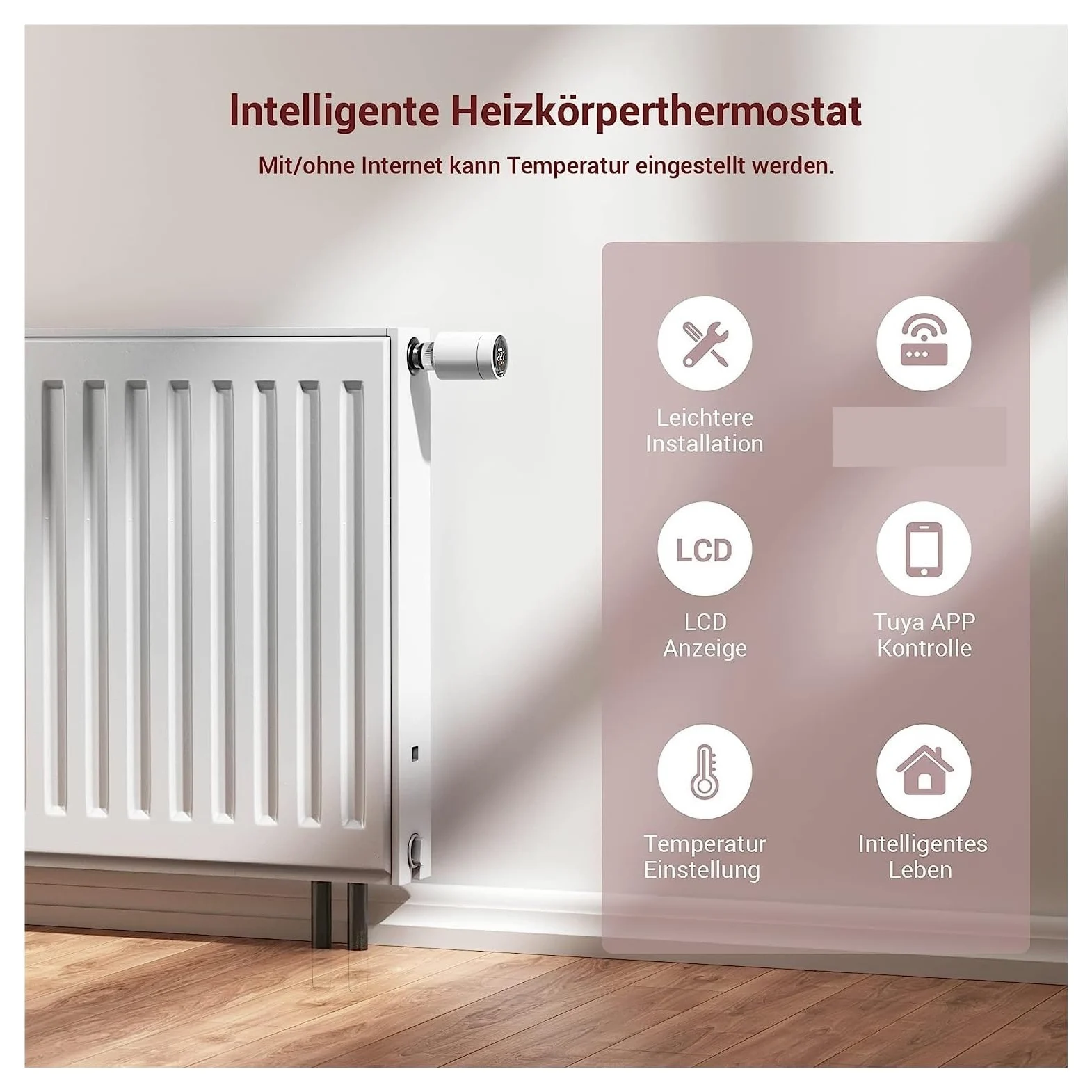 Inteligentny termostat, Siłownik grzejnika TRV Tuya, inteligentny programowalny termostat zaworu, sterowanie grzałką temperatury Home Voice