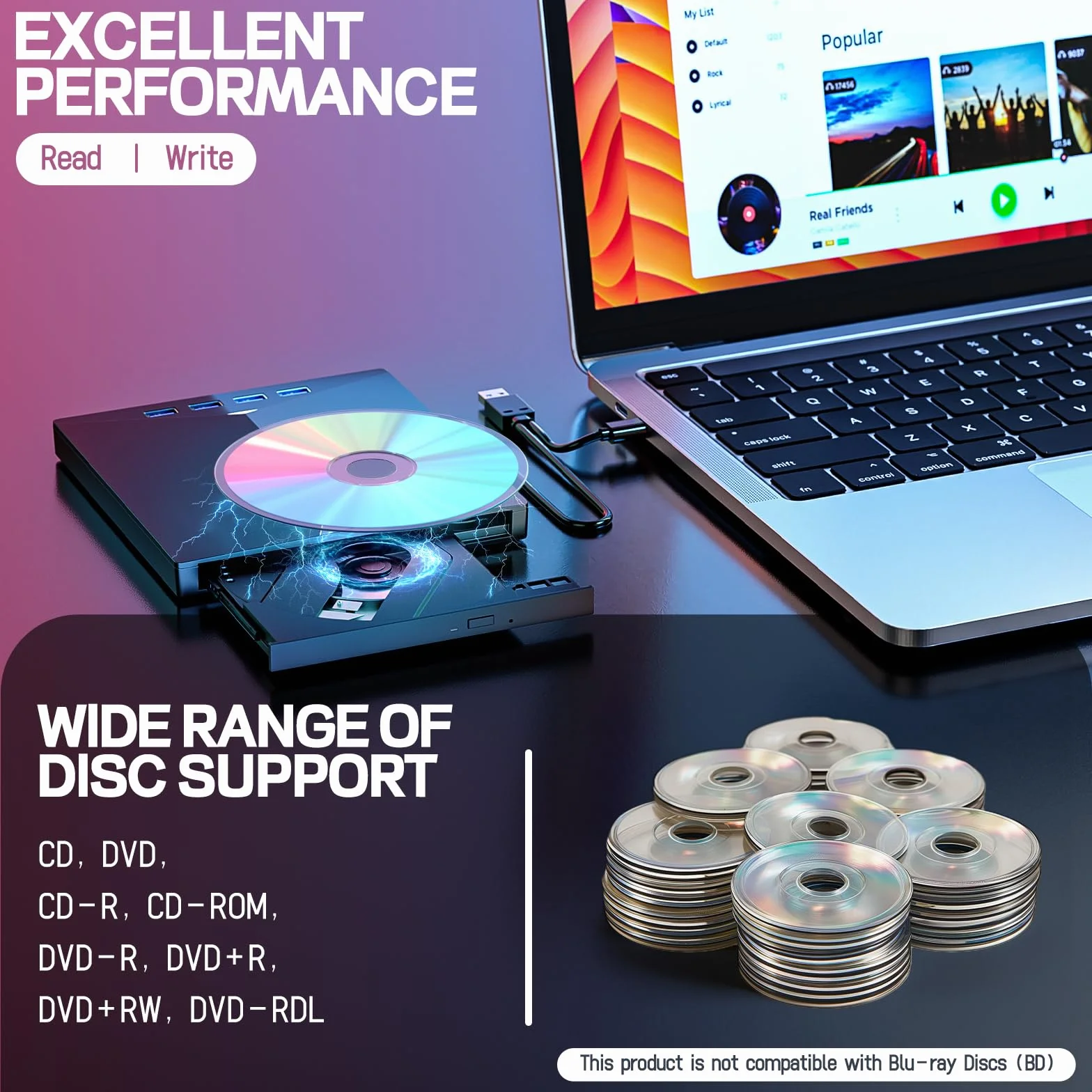 Przenośny zewnętrzny odtwarzacz DVD CD USB 3.0 typ C do PC laptop D02